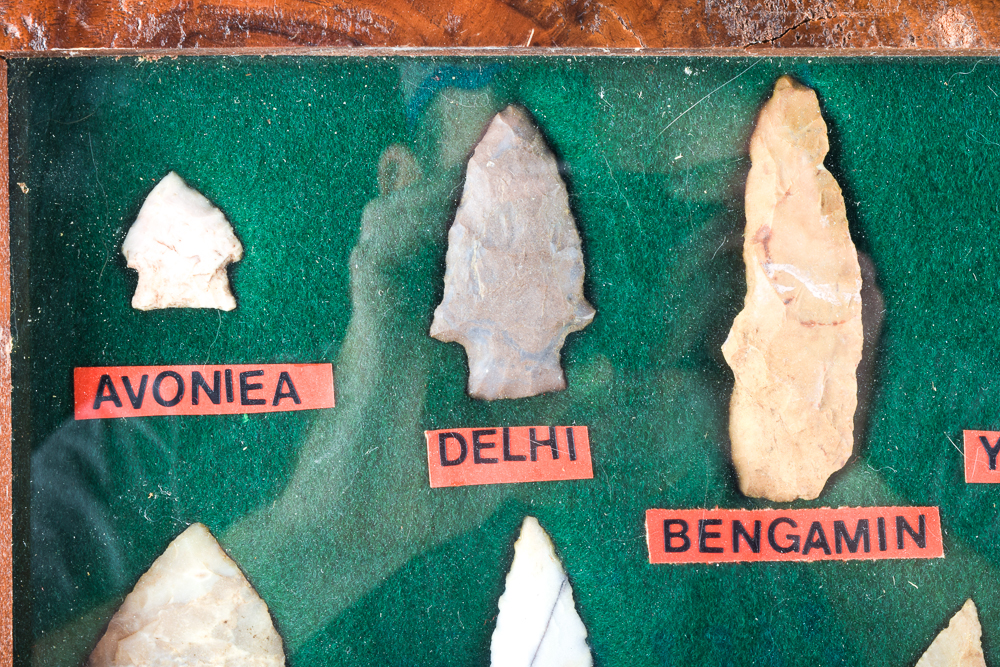 Indian Arrowhead Collection in Wood Display Case