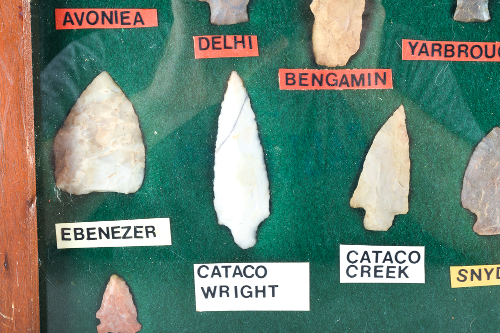 Indian Arrowhead Collection in Wood Display Case