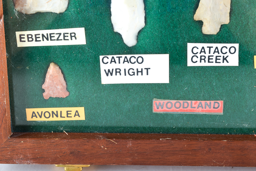 Indian Arrowhead Collection in Wood Display Case