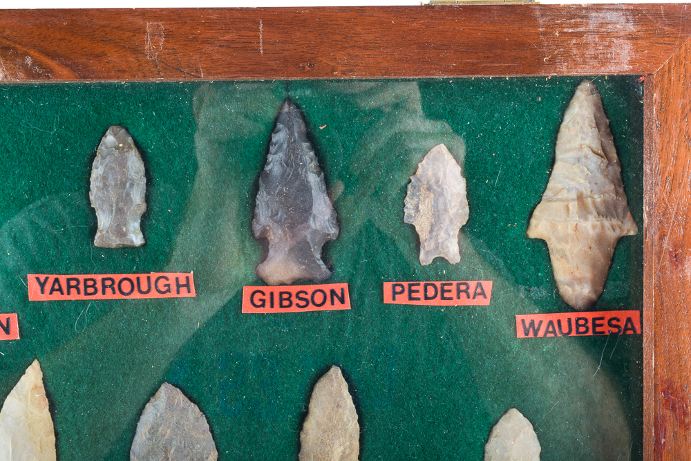 Indian Arrowhead Collection in Wood Display Case