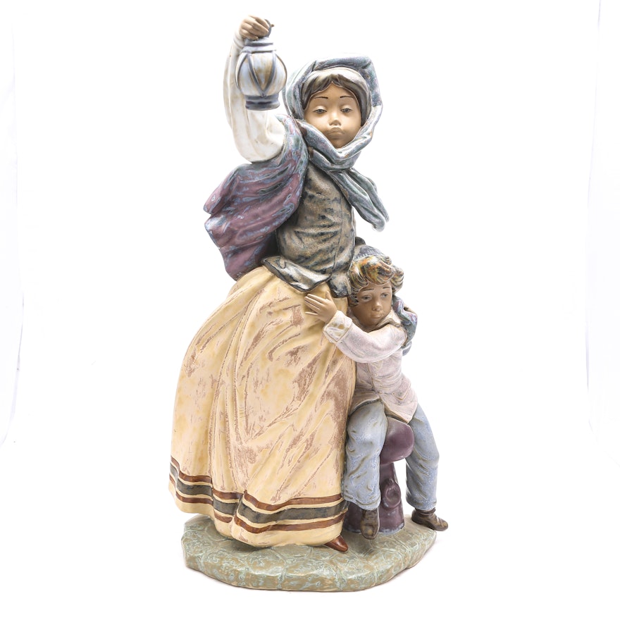 Lladró Gres Woman with Boy and Lantern Figurine