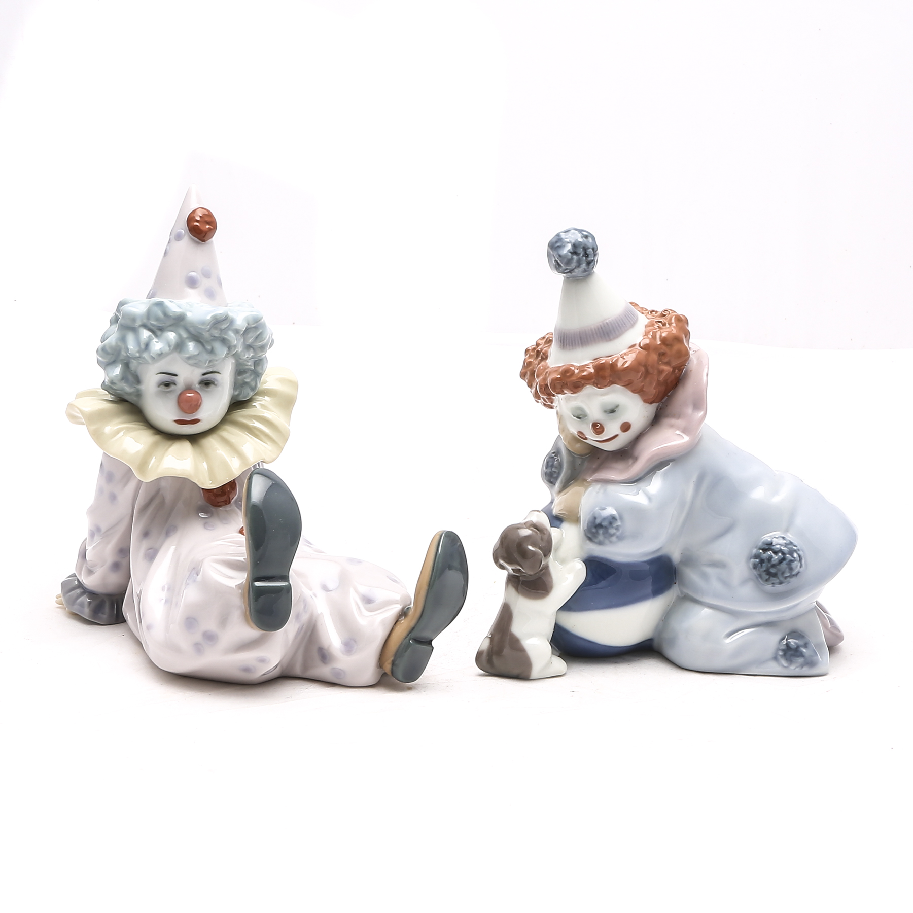 Lladró "Pierrot with Puppy and Ball" and "Tired Friend" Figurines