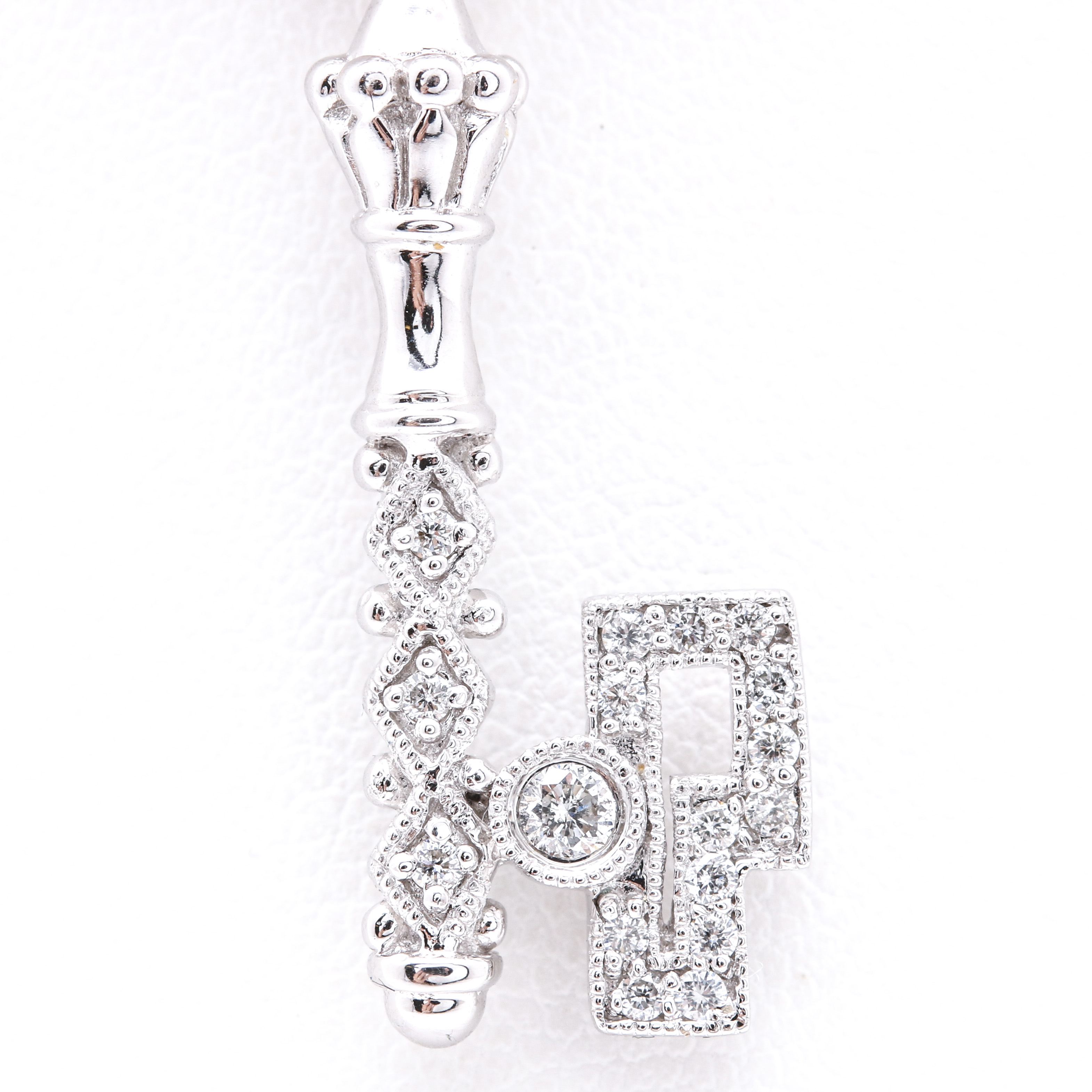 14K White Gold Diamond Key Pendant Necklace