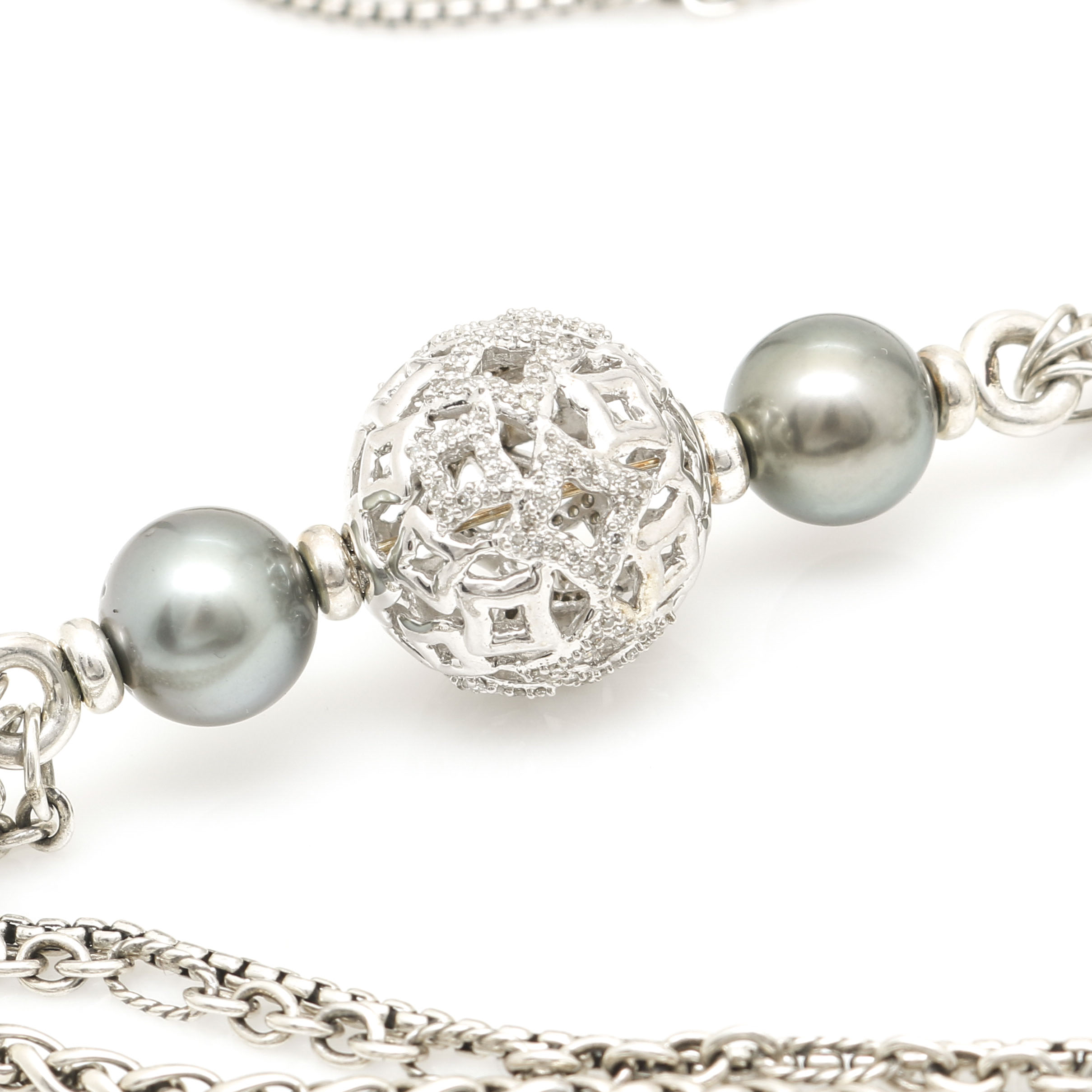 David Yurman Sterling Silver Quatrefoil 1.25 CTW Diamond and Cultured Pearl Necklace