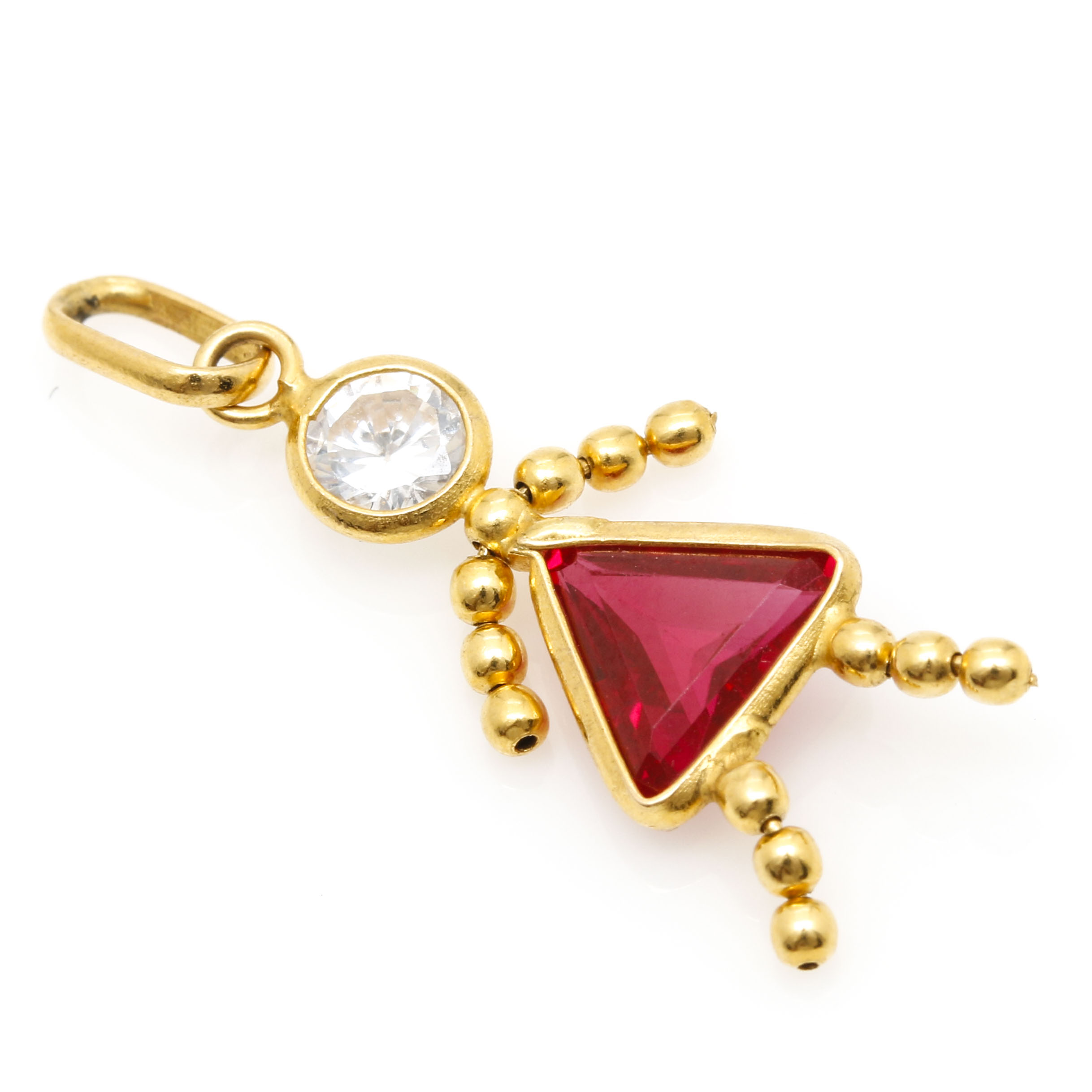 14K Yellow Gold Cubic Zirconia and Ruby Girl Charm