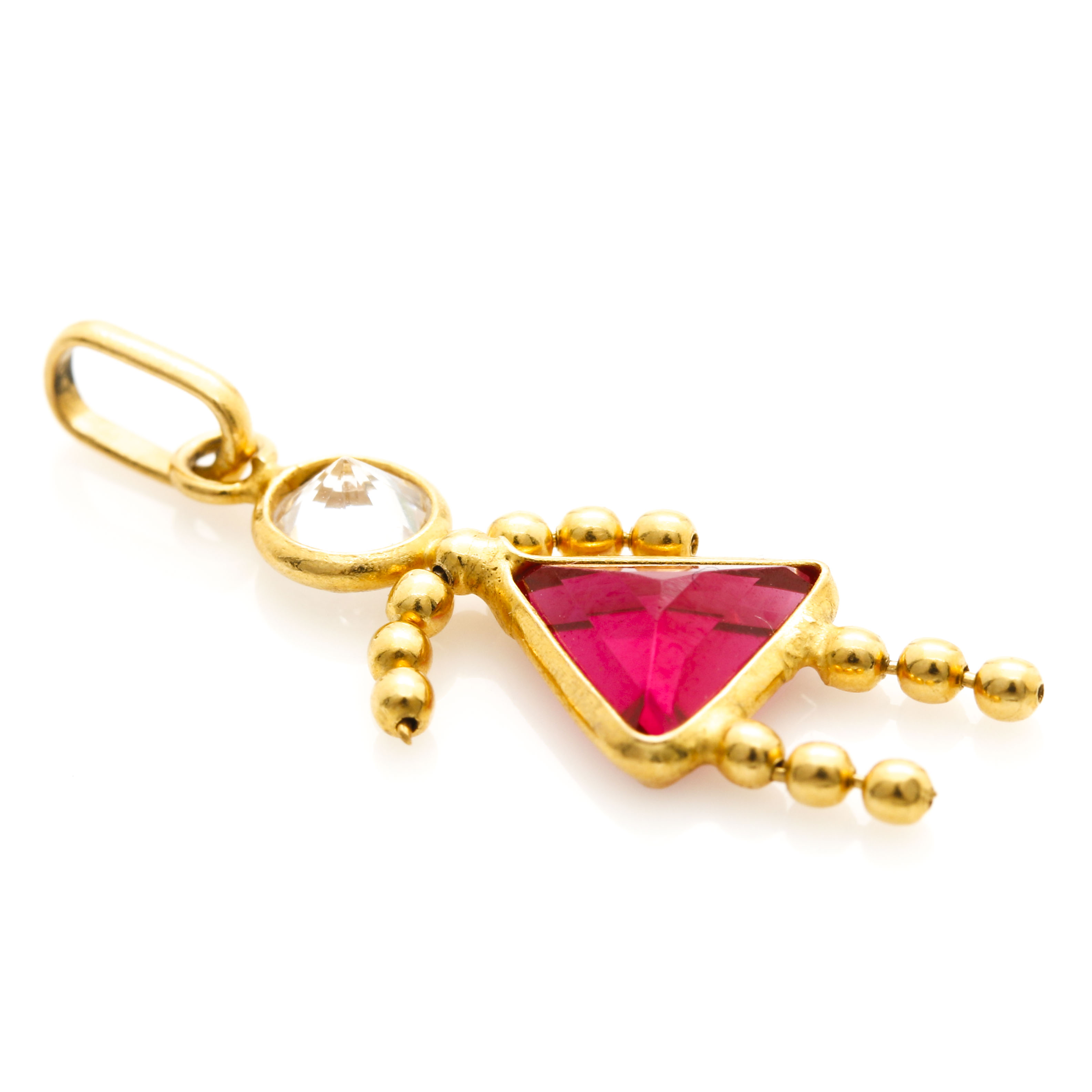 14K Yellow Gold Cubic Zirconia and Ruby Girl Charm