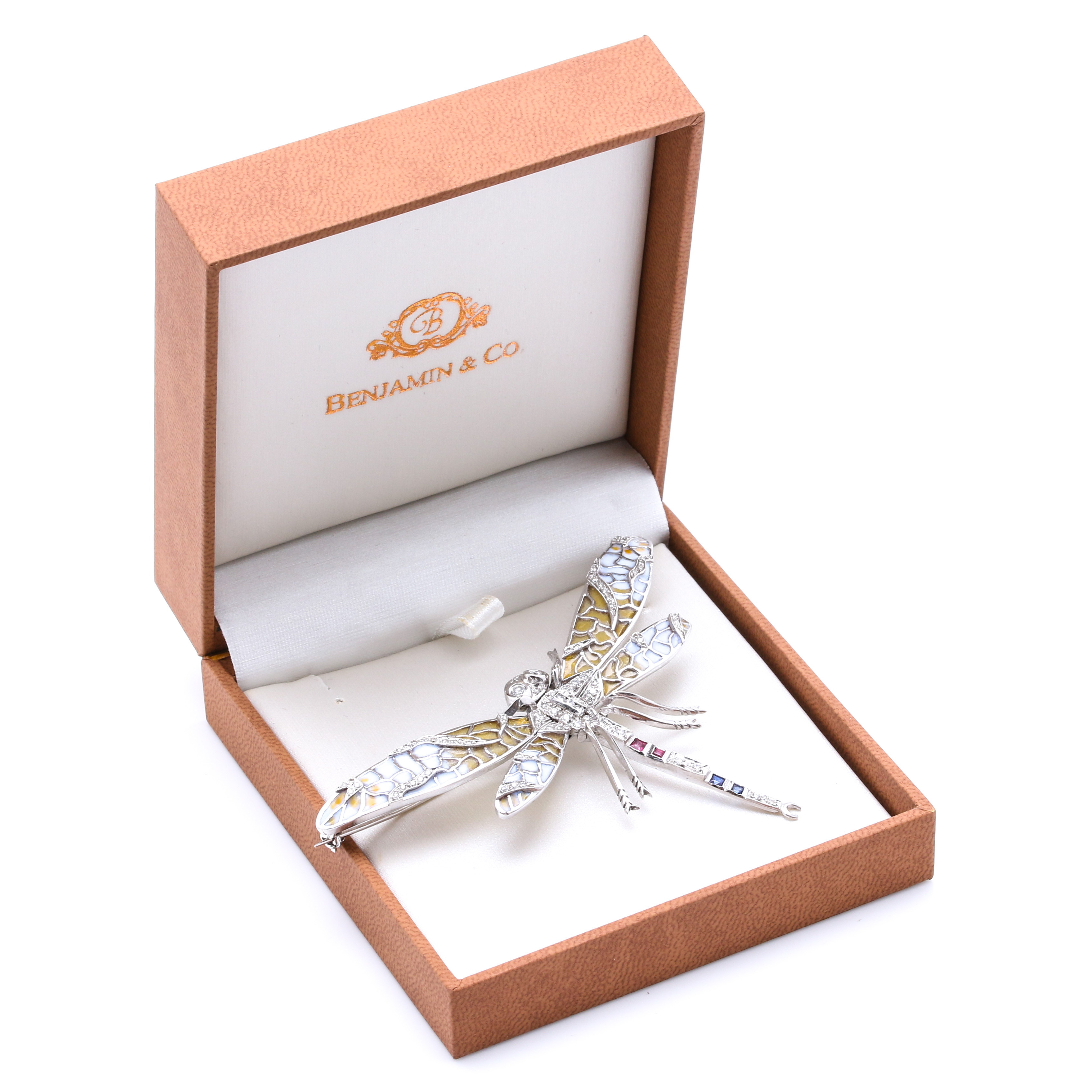 18K White Gold Diamond and Gemstone Dragonfly Pin