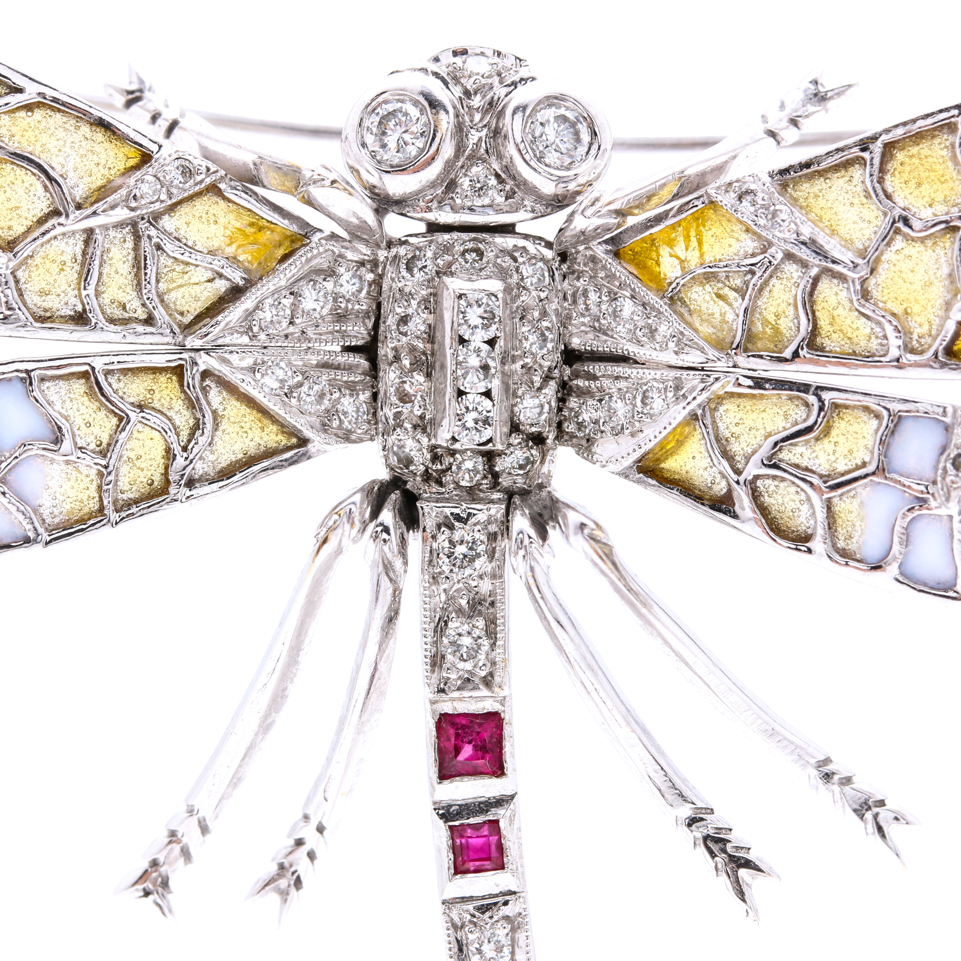 18K White Gold Diamond and Gemstone Dragonfly Pin