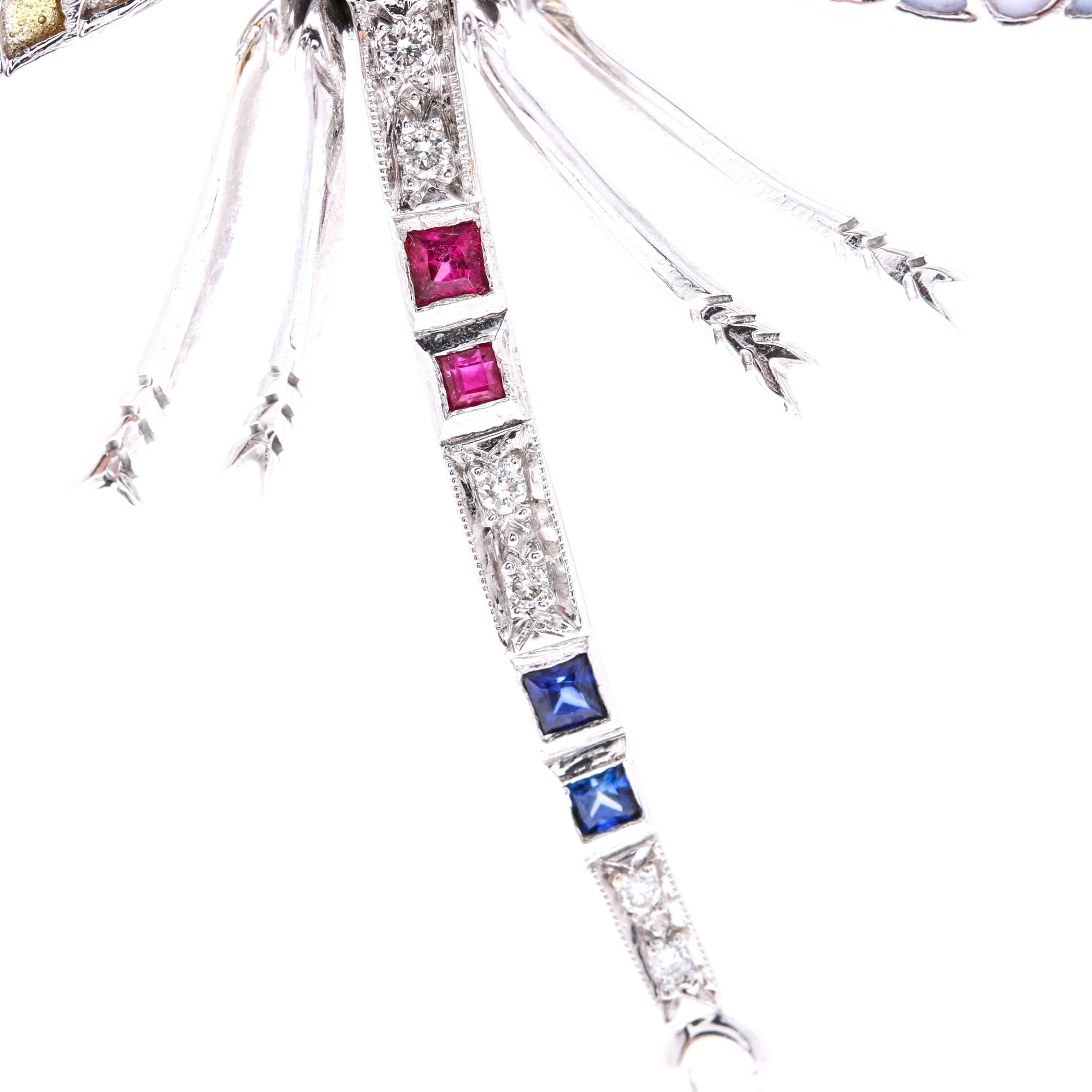 18K White Gold Diamond and Gemstone Dragonfly Pin