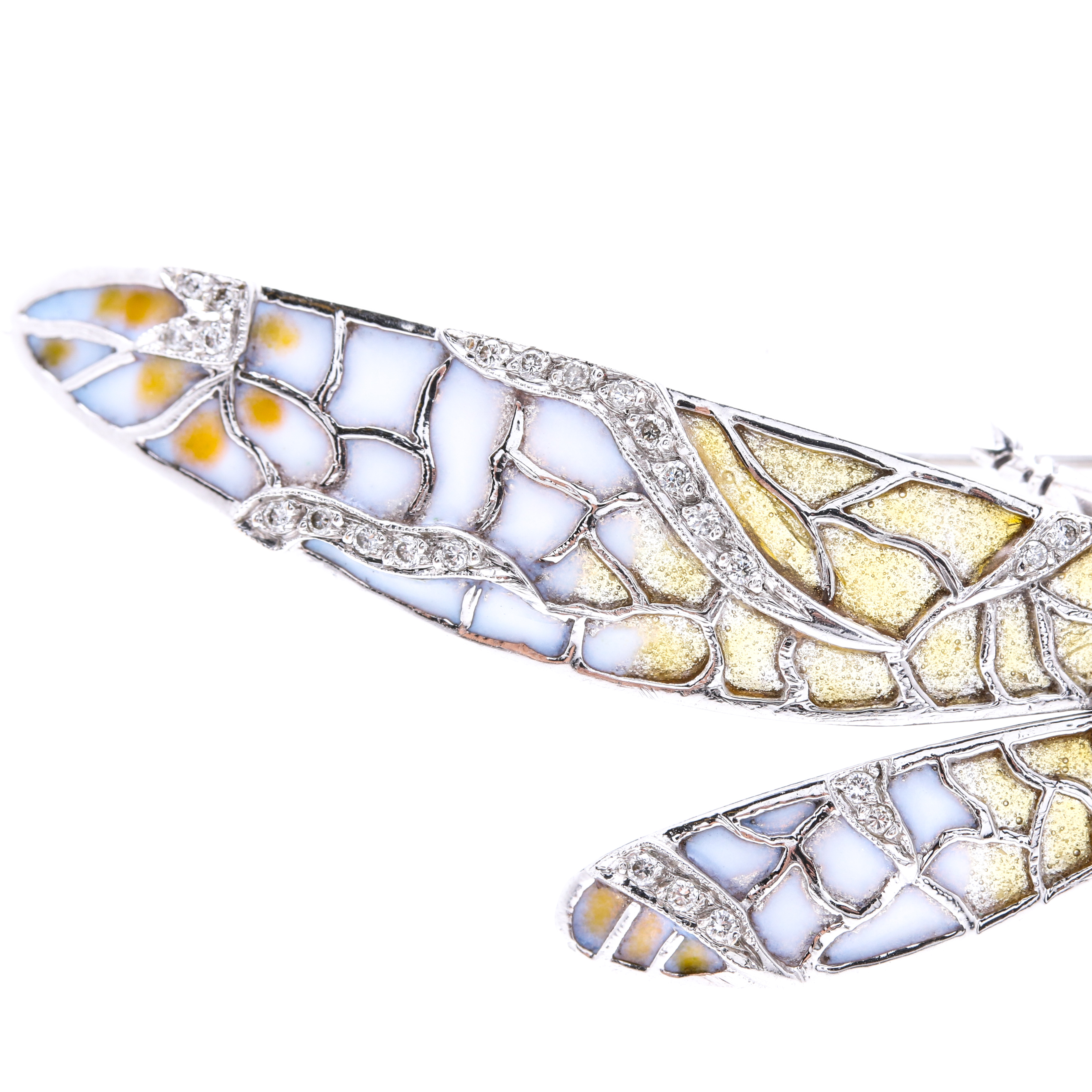 18K White Gold Diamond and Gemstone Dragonfly Pin