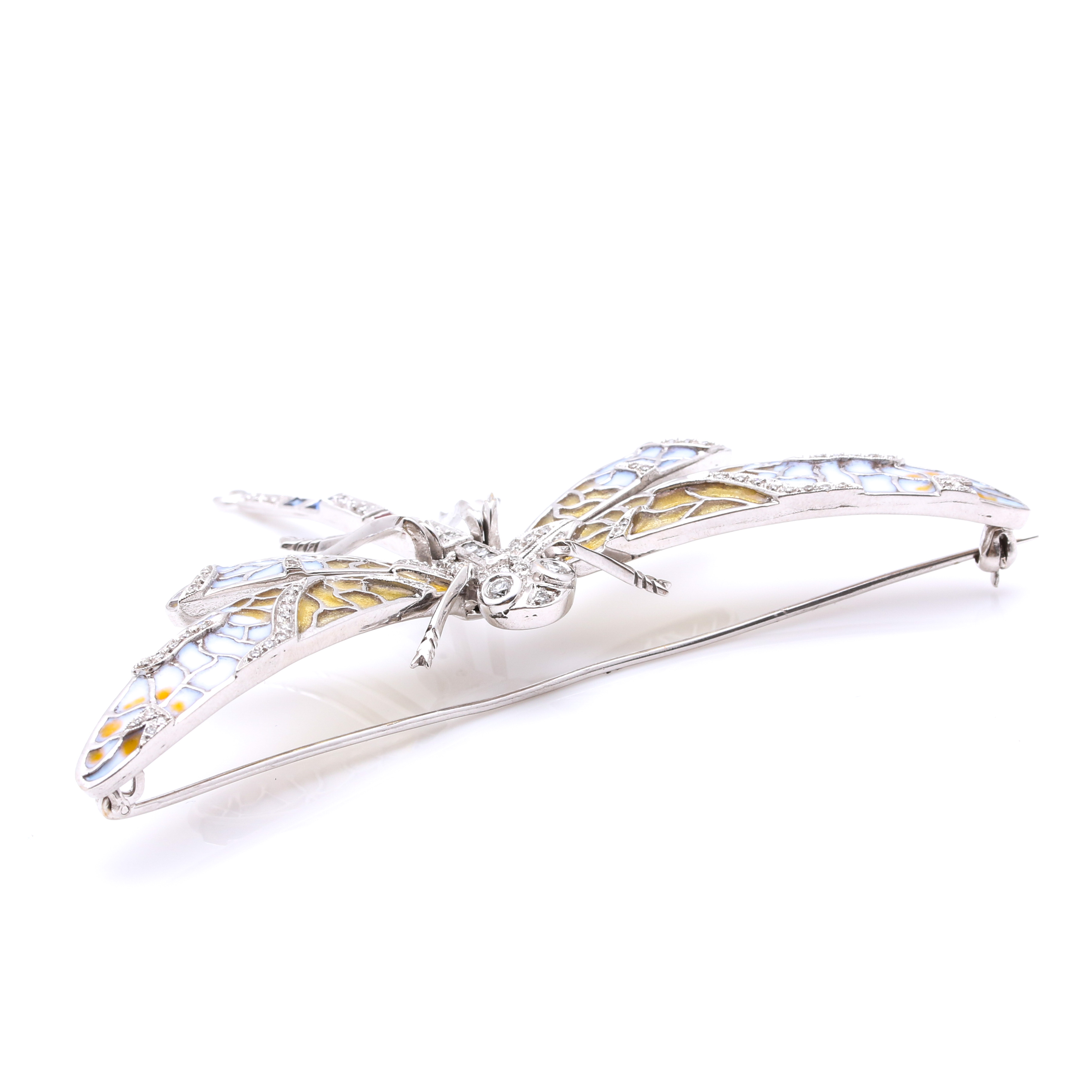 18K White Gold Diamond and Gemstone Dragonfly Pin