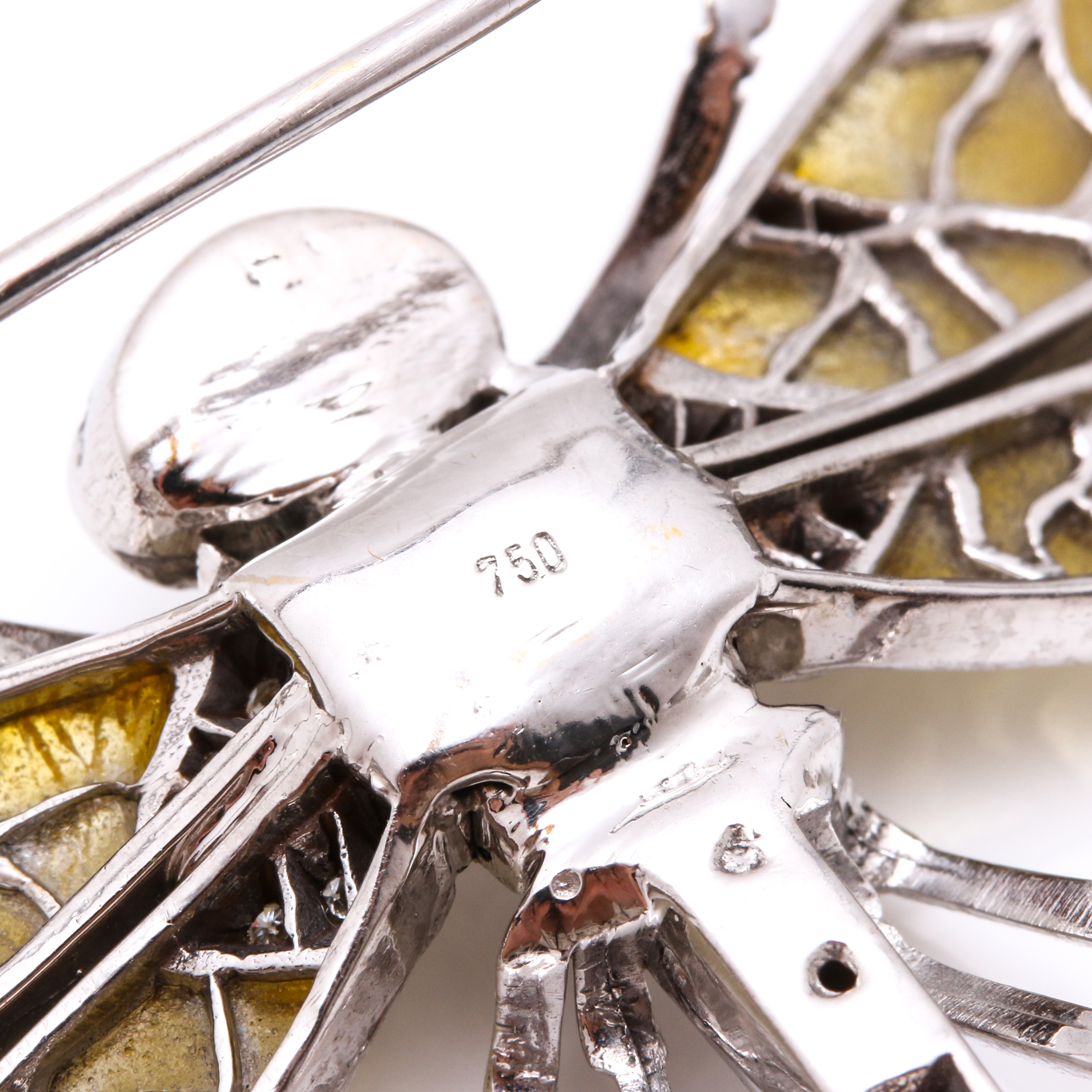 18K White Gold Diamond and Gemstone Dragonfly Pin