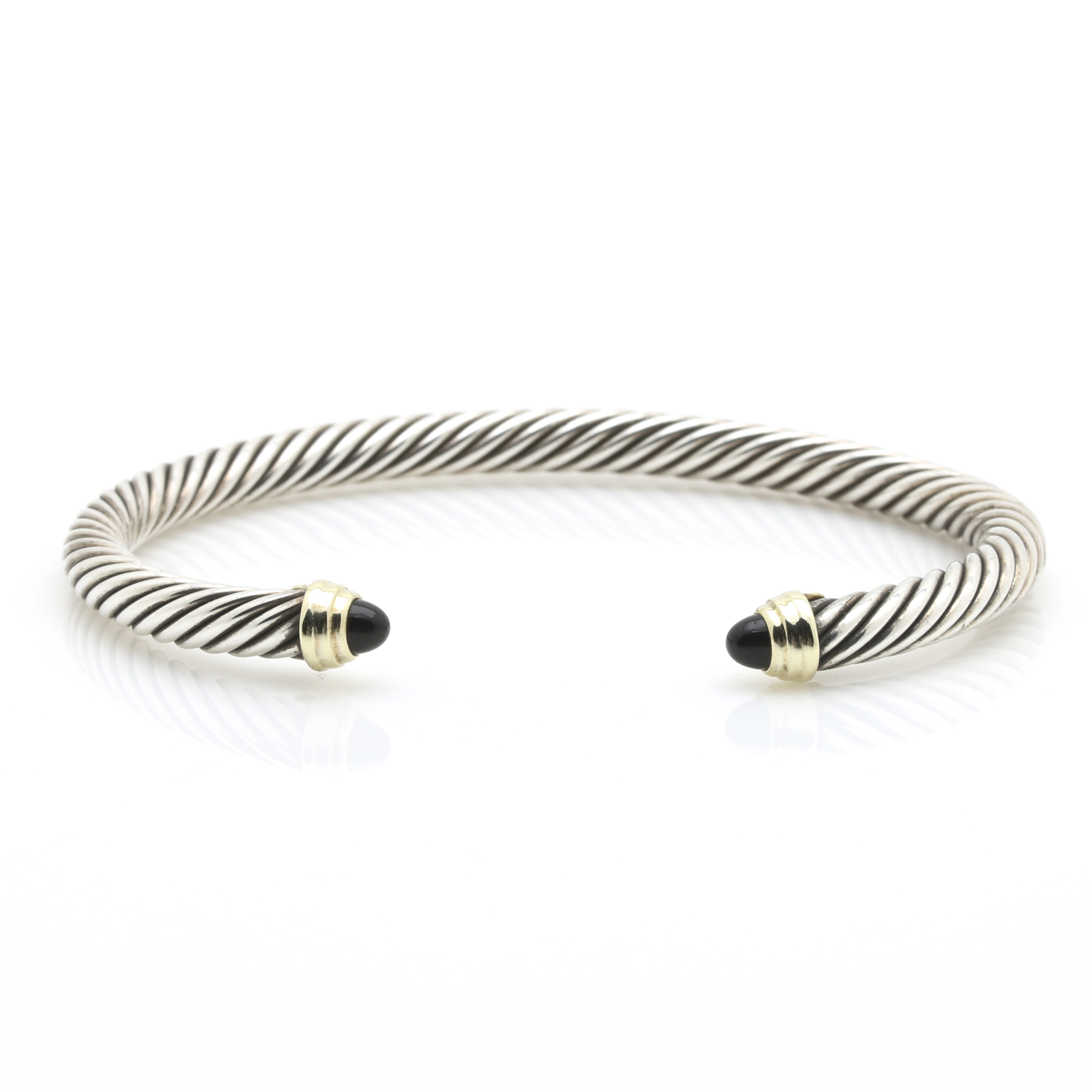 David Yurman Sterling Silver Classics Cable Bracelet with 14K Yellow Gold and Black Onyx