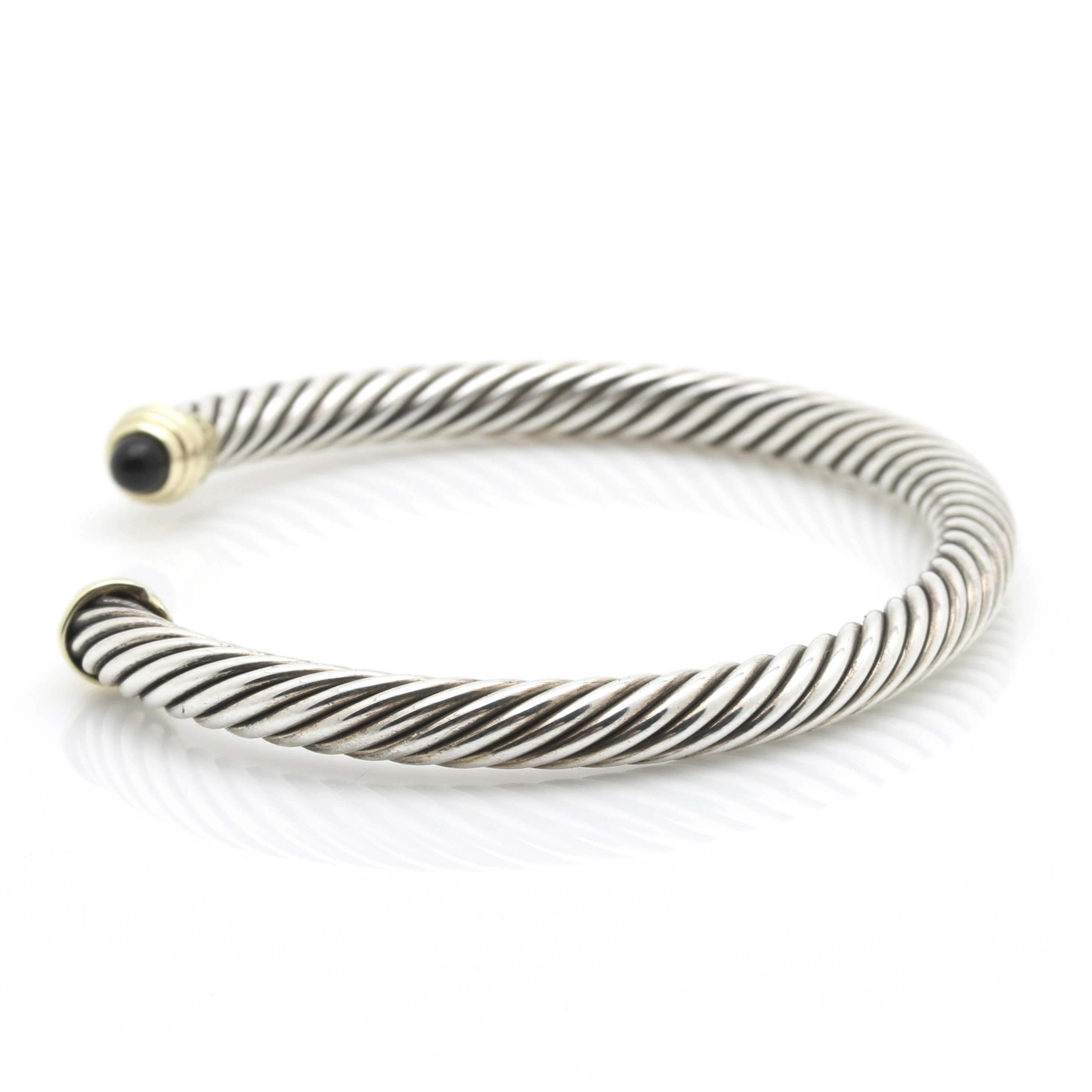 David Yurman Sterling Silver Classics Cable Bracelet with 14K Yellow Gold and Black Onyx