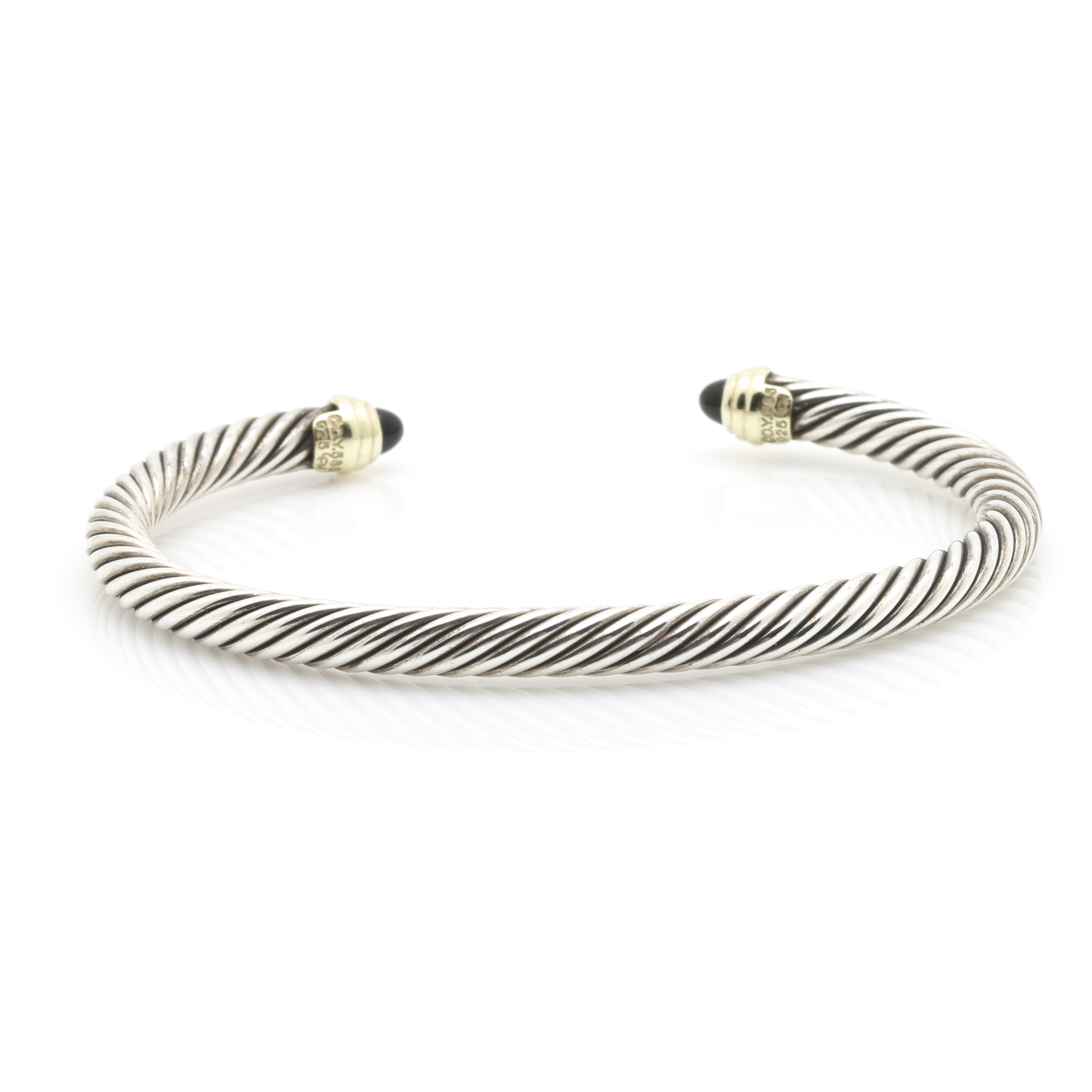 David Yurman Sterling Silver Classics Cable Bracelet with 14K Yellow Gold and Black Onyx