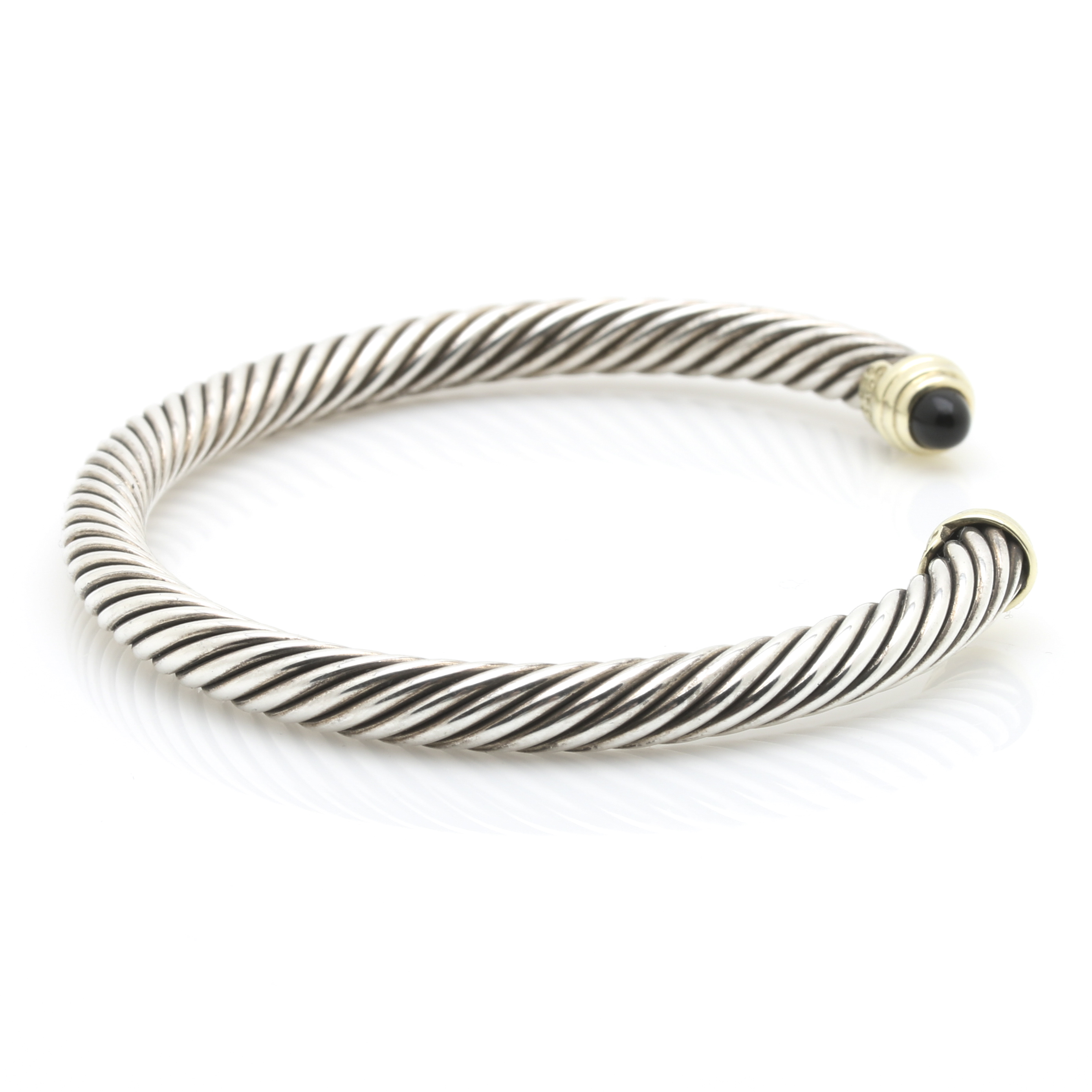 David Yurman Sterling Silver Classics Cable Bracelet with 14K Yellow Gold and Black Onyx