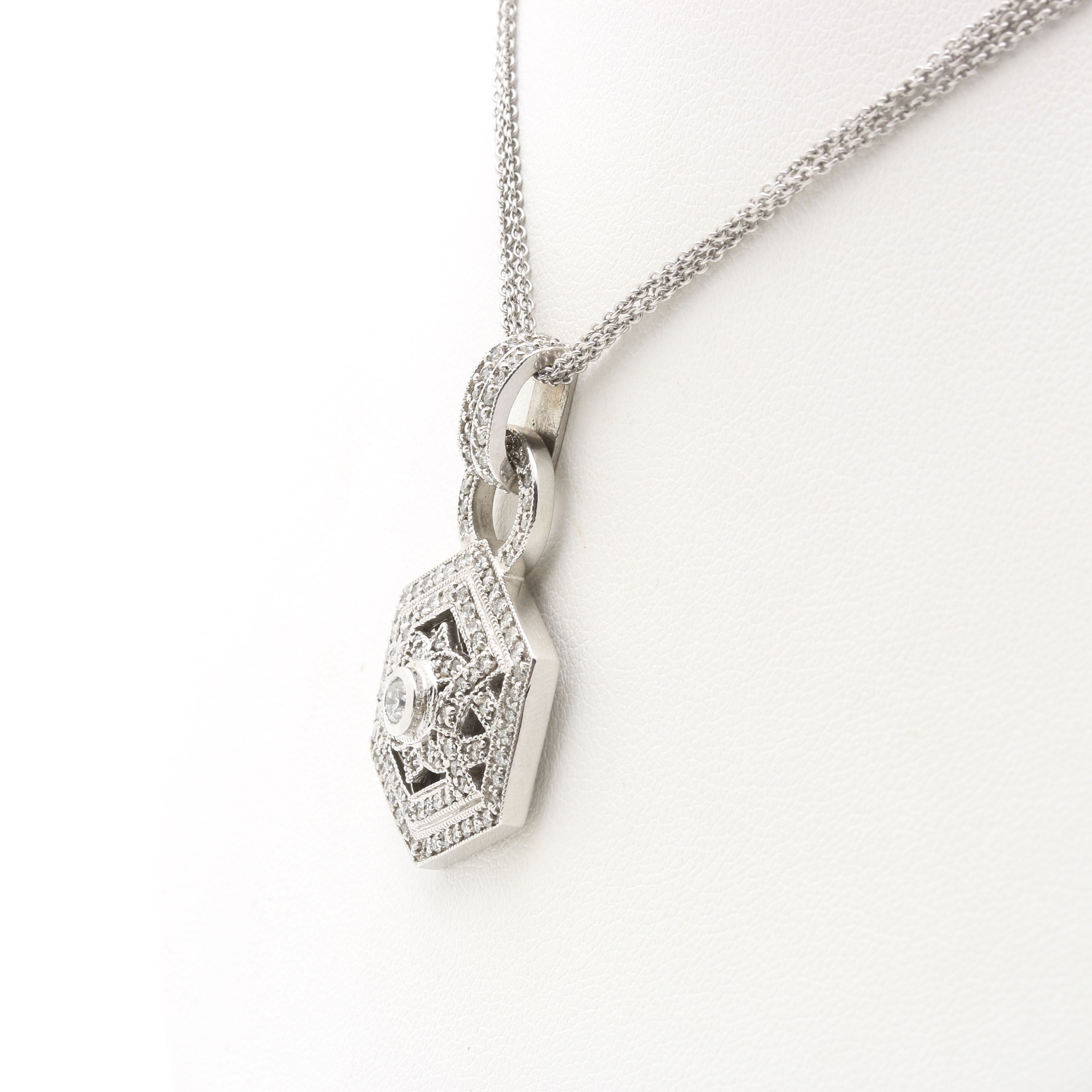 14K White Gold 1.26 CTW Diamond Hexagonal Pendant Necklace