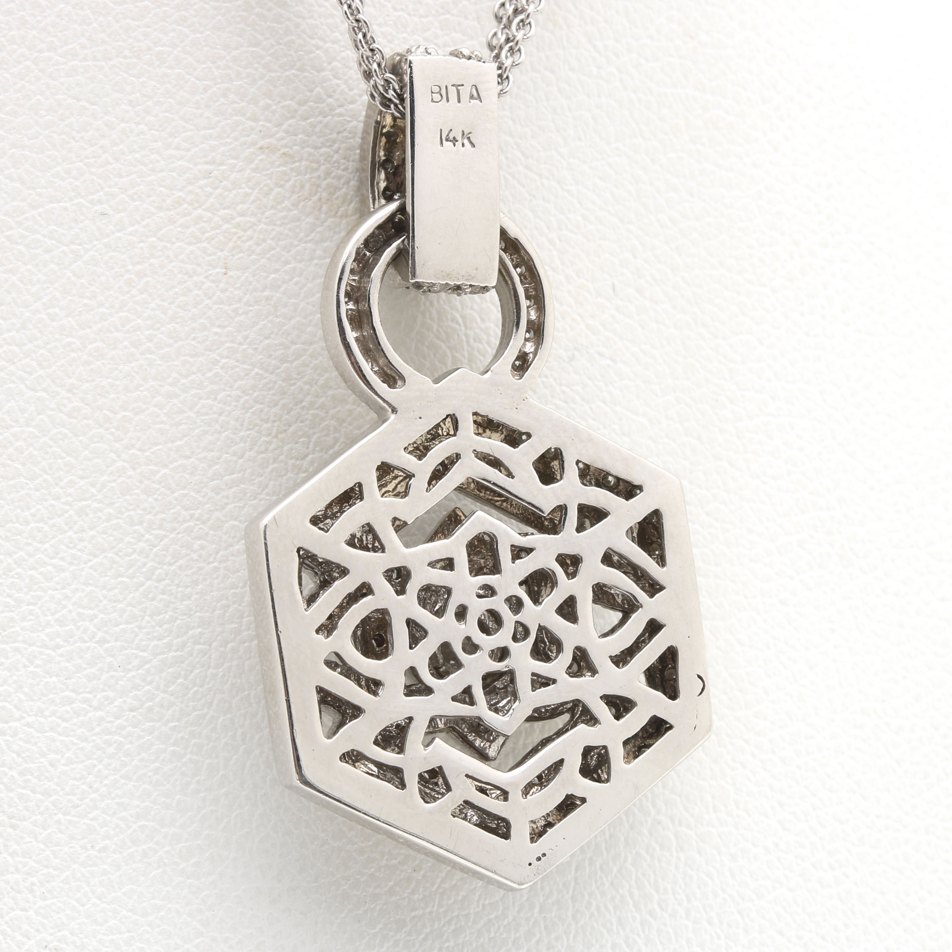 14K White Gold 1.26 CTW Diamond Hexagonal Pendant Necklace