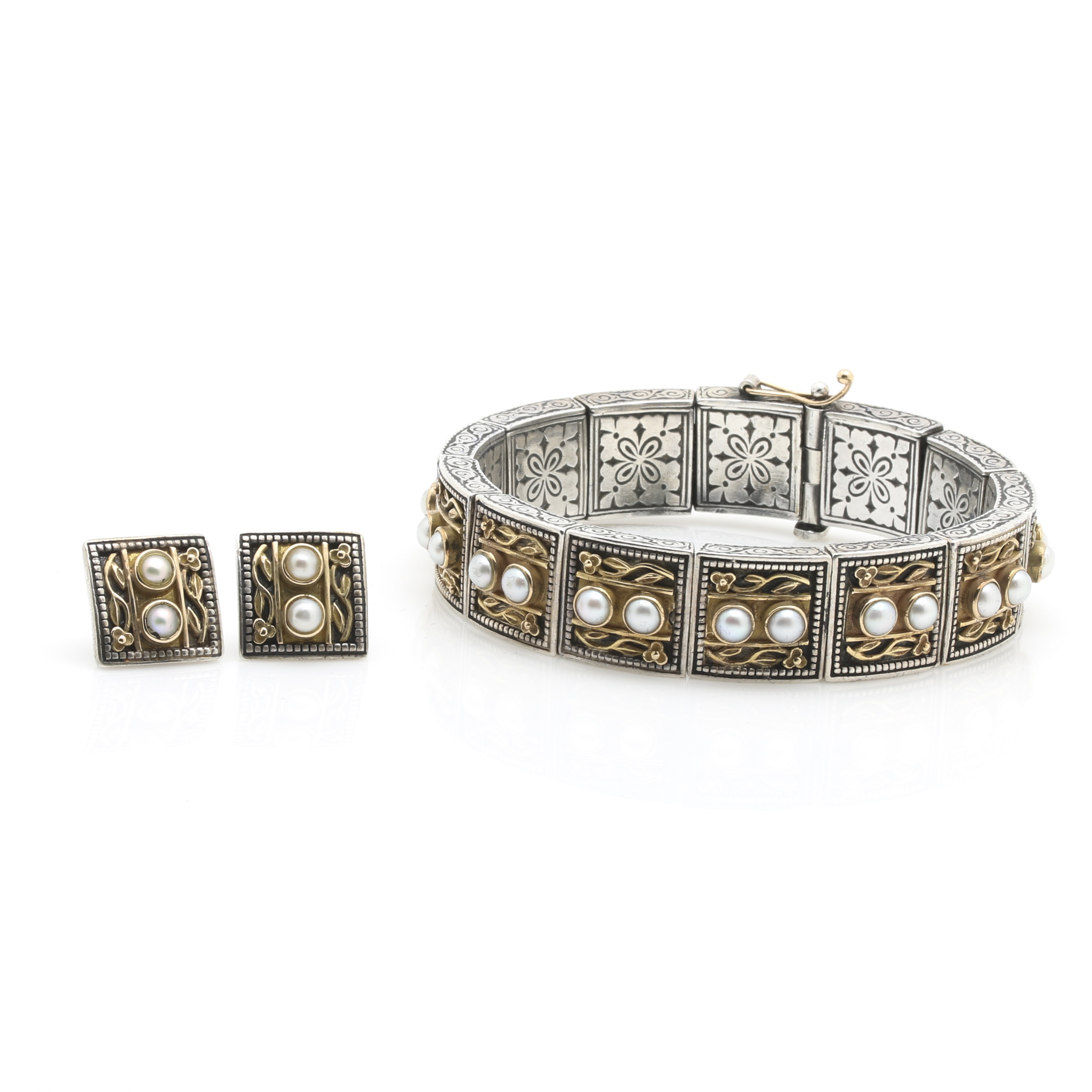 Konstantino Sterling Silver and 18K Yellow Gold Cultured Pearl Demi Parure