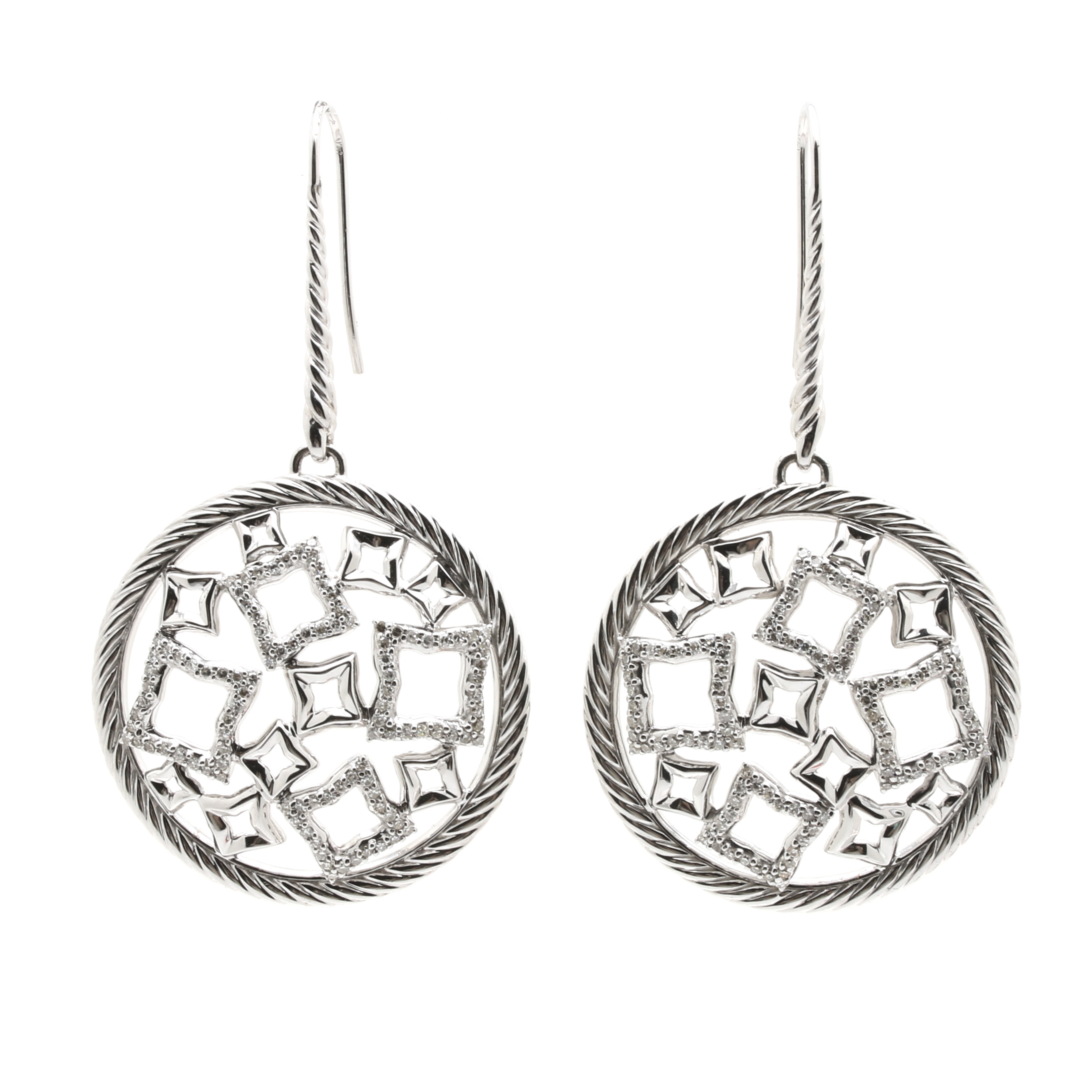 David Yurman Sterling Silver 1.00 CTW Diamond Quatrefoil Earrings