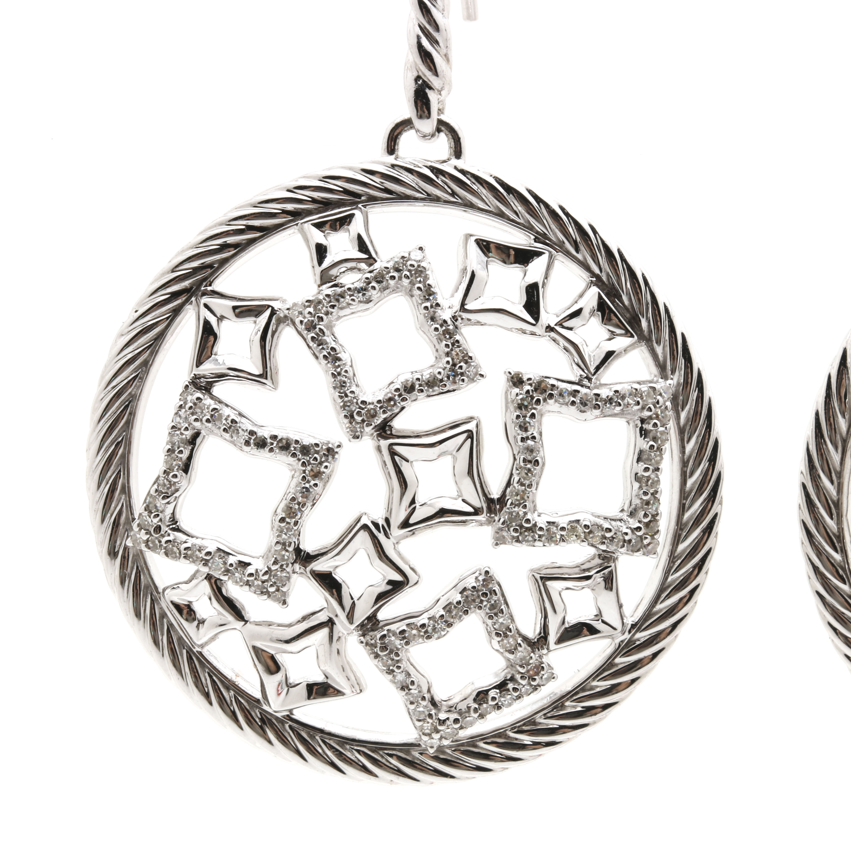 David Yurman Sterling Silver 1.00 CTW Diamond Quatrefoil Earrings