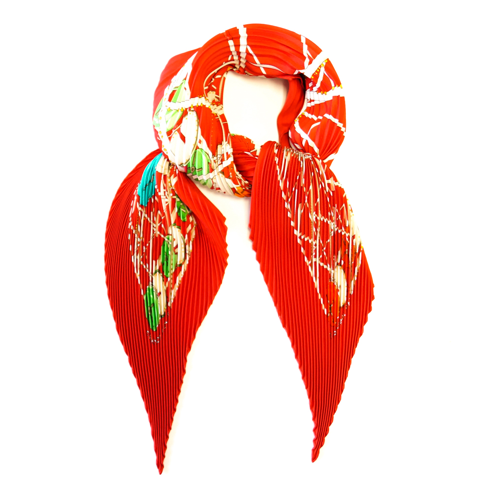 Hermès "Grande Roue" Big Wheel Pleated Silk Scarf