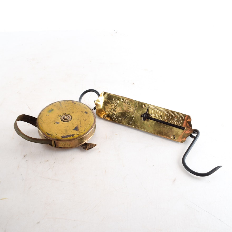 Vintage Spring Balance Scale and 50-Foot Tape Measure