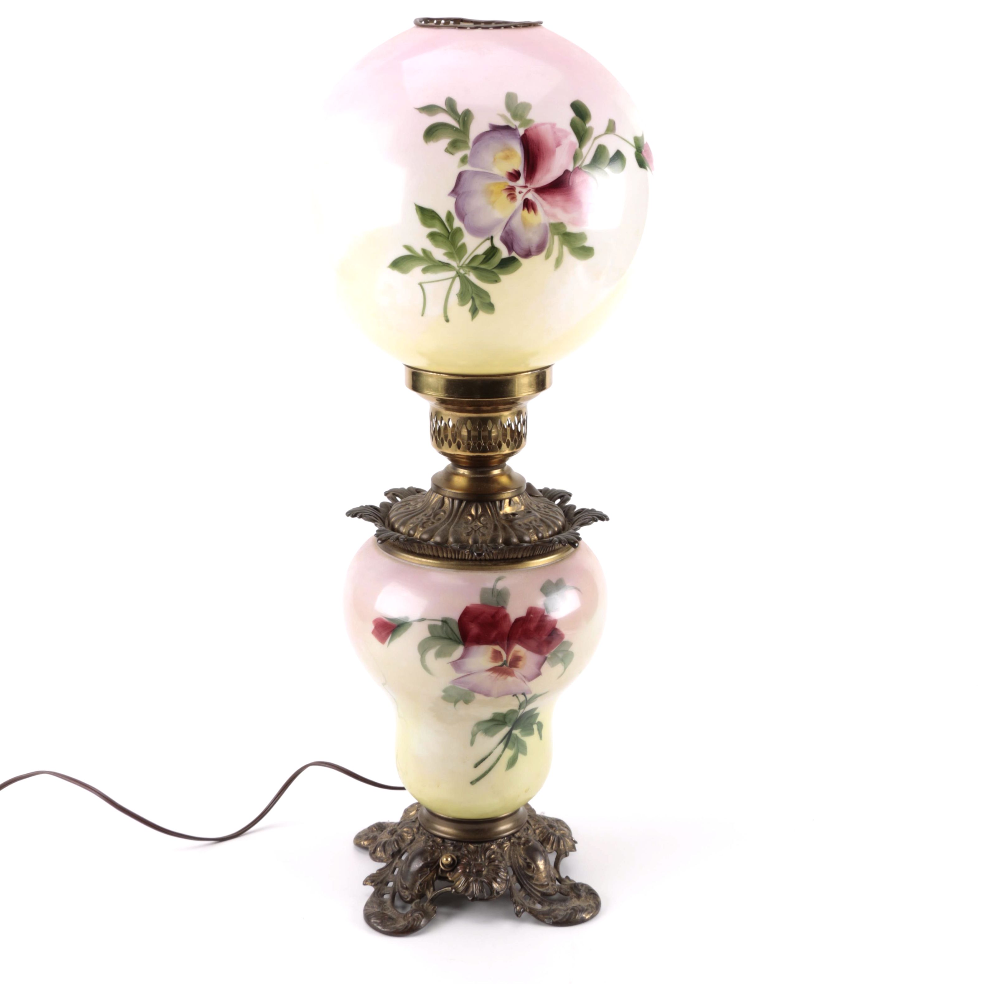Victorian Style Glass and Brass Table Lamp