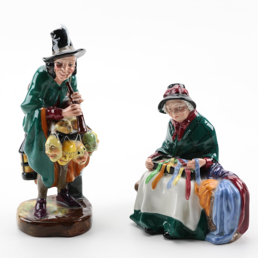 Royal Doulton Figurines "The Mask Seller" and "Silk and Ribbons"