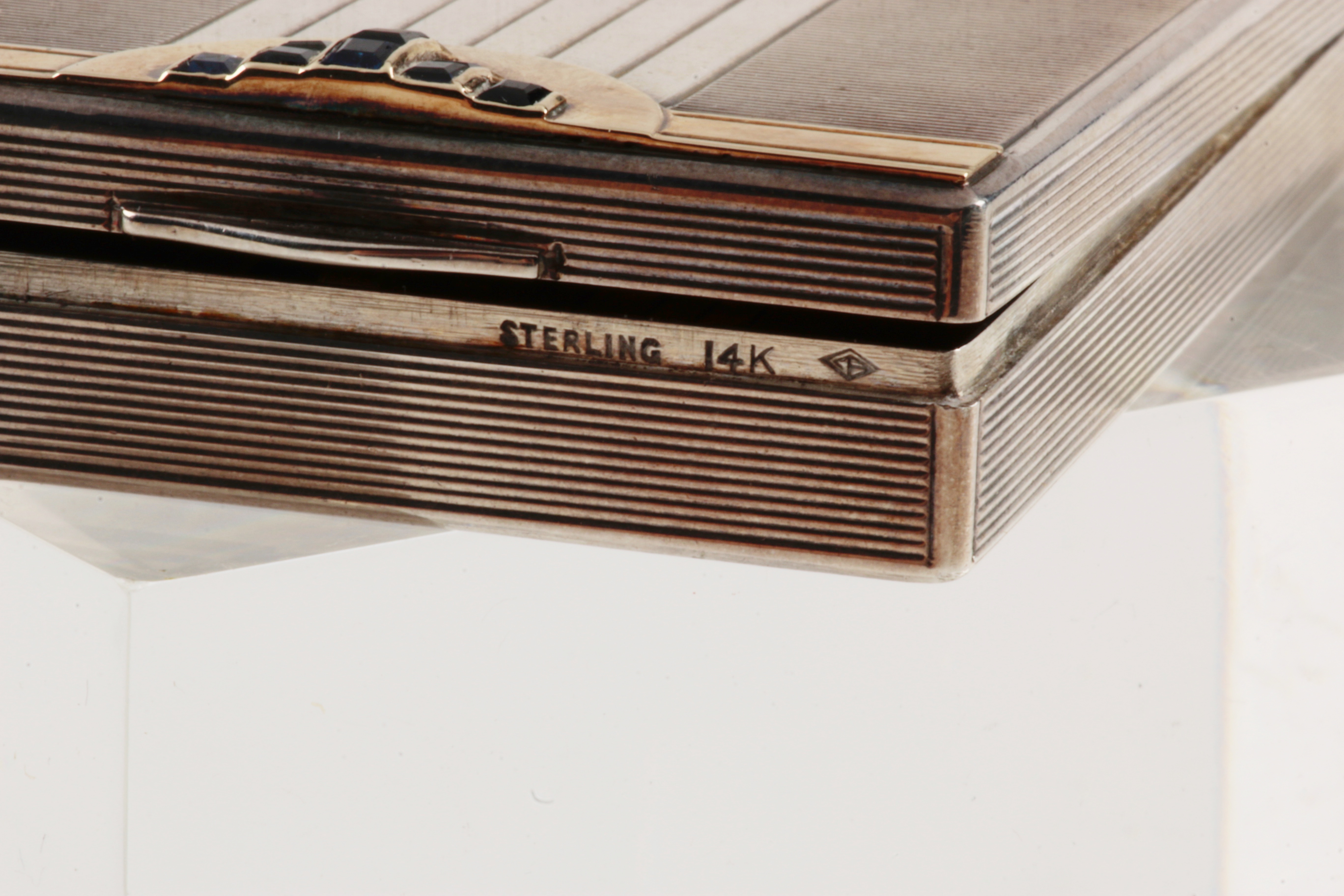 14K White Gold and Sterling Compact with Sapphires