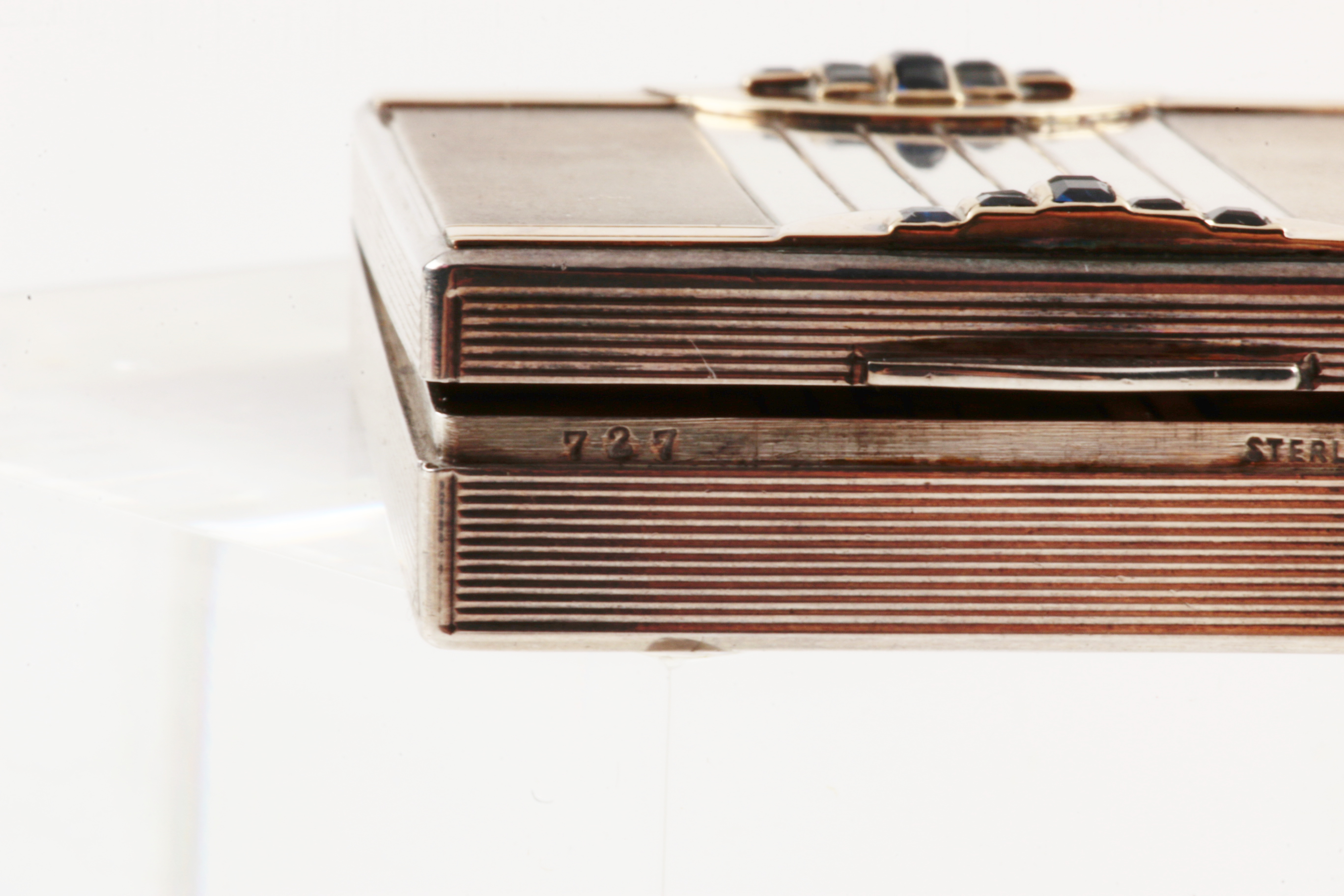 14K White Gold and Sterling Compact with Sapphires