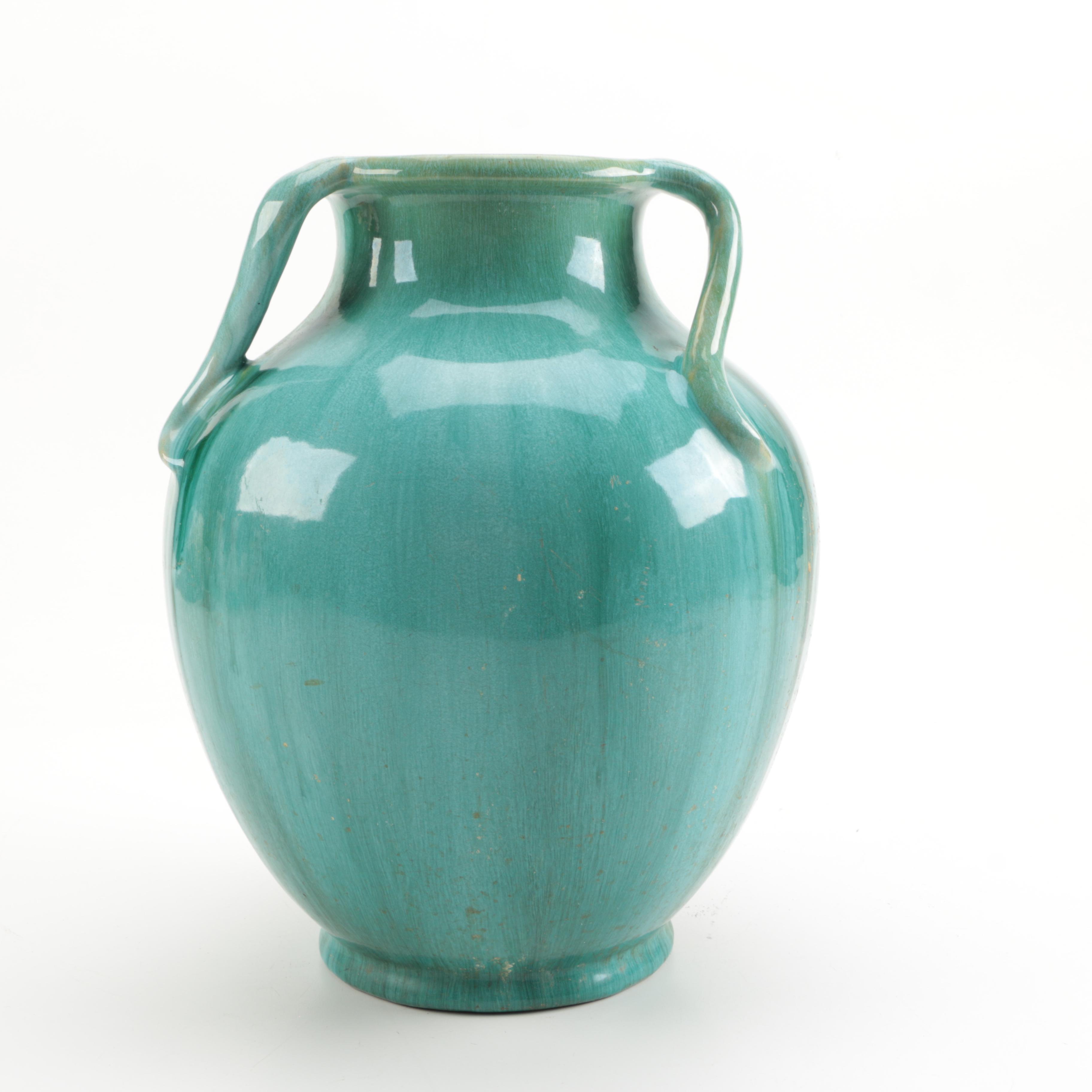 Vintage to Semi-Antique Stoneware Turquoise Vase