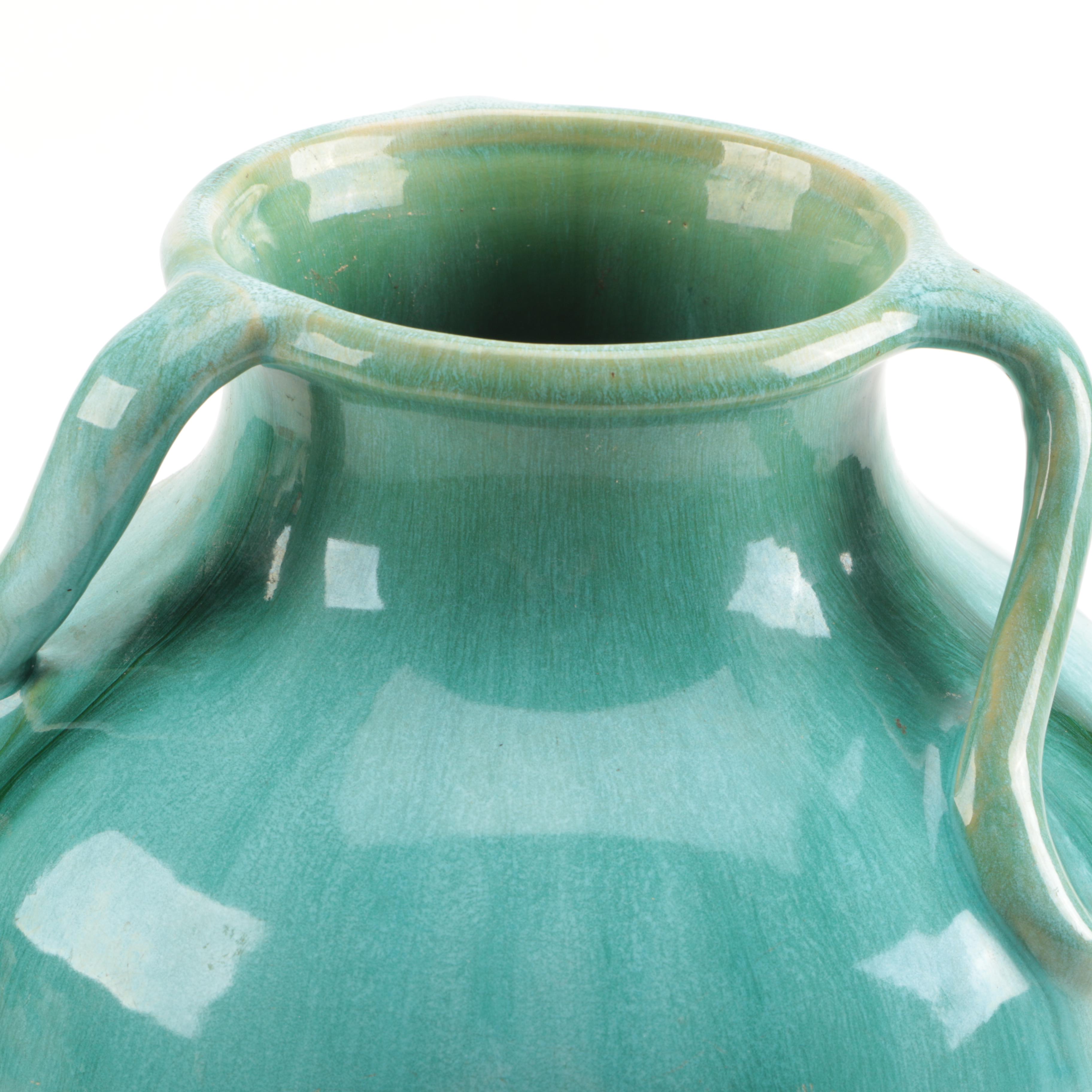 Vintage to Semi-Antique Stoneware Turquoise Vase