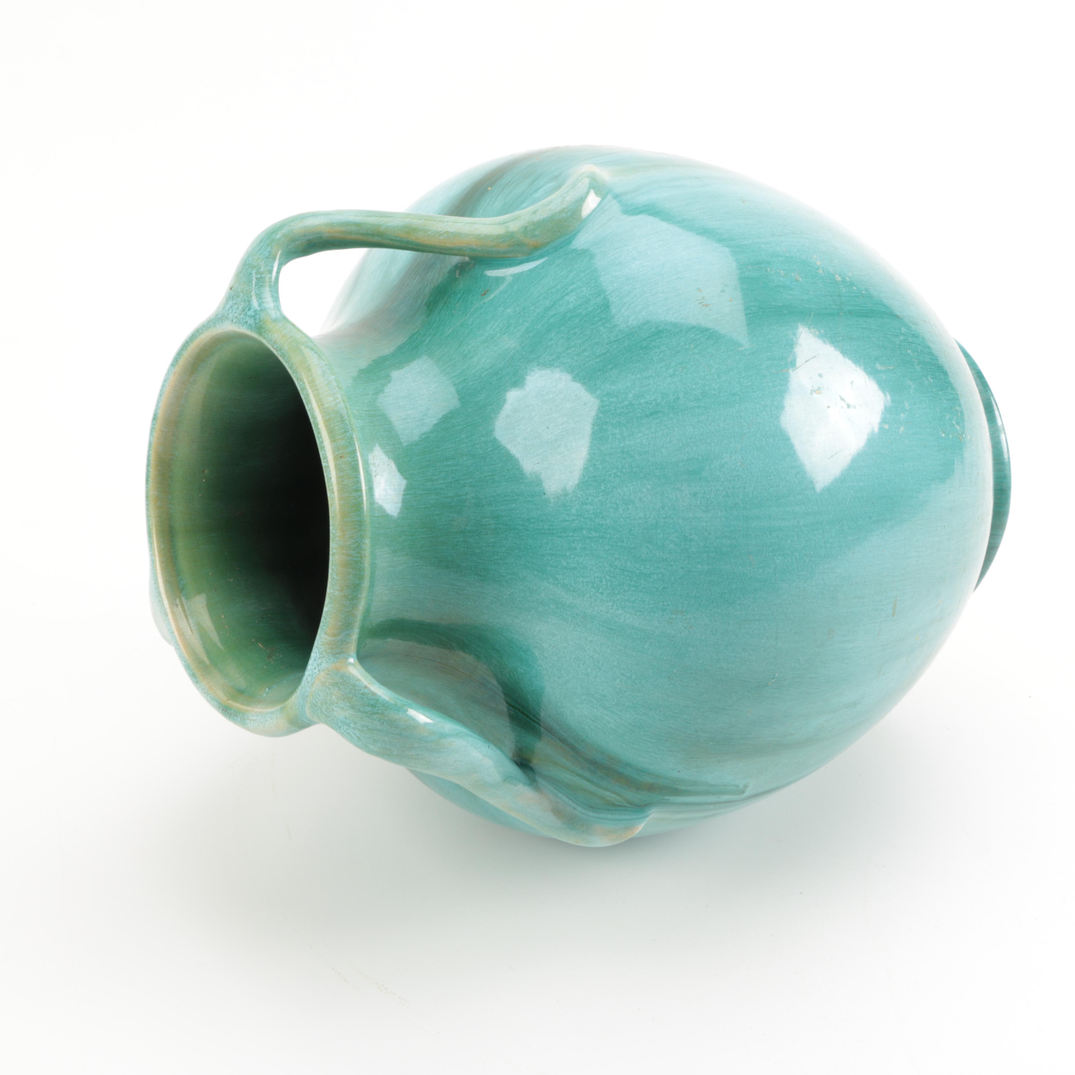 Vintage to Semi-Antique Stoneware Turquoise Vase