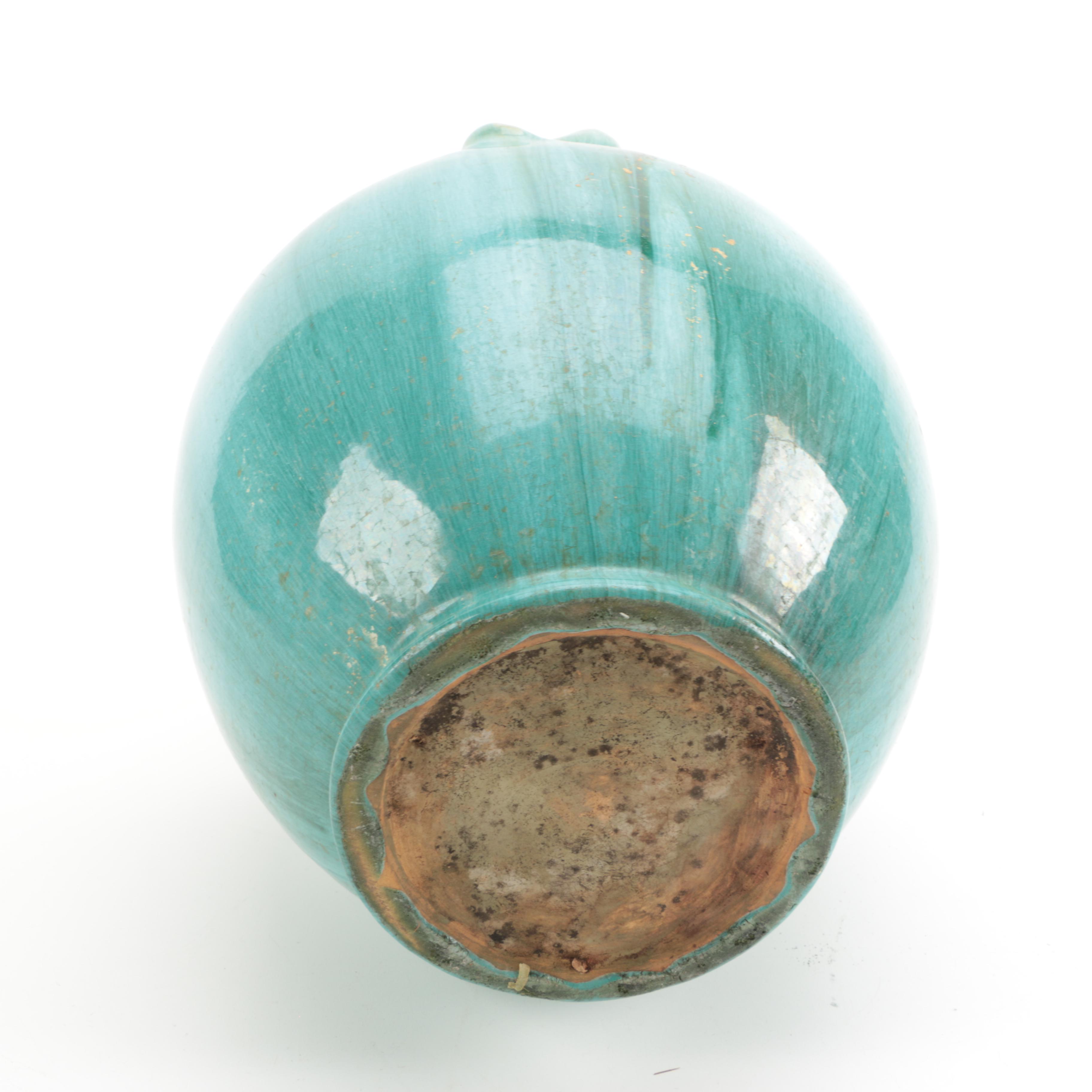 Vintage to Semi-Antique Stoneware Turquoise Vase