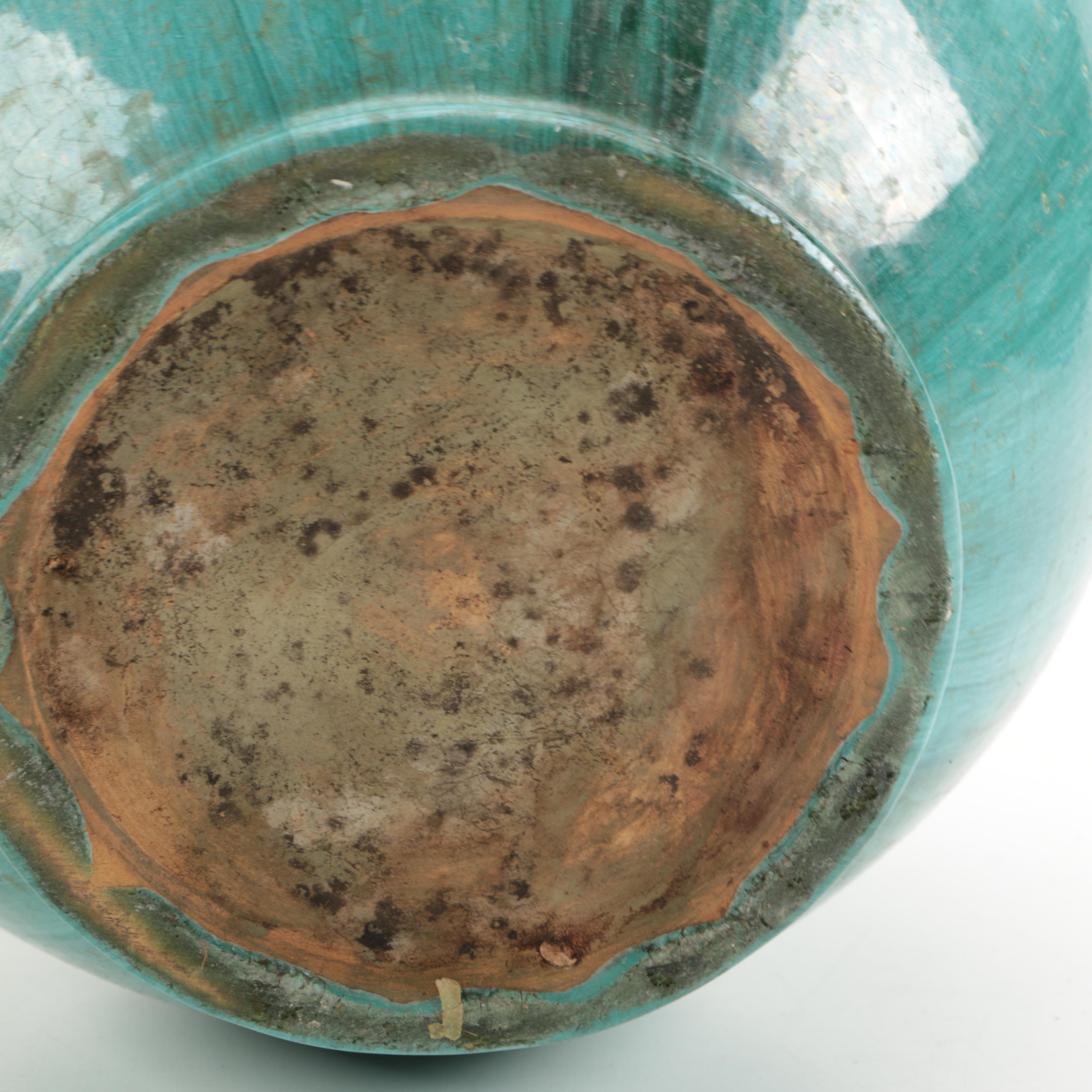 Vintage to Semi-Antique Stoneware Turquoise Vase