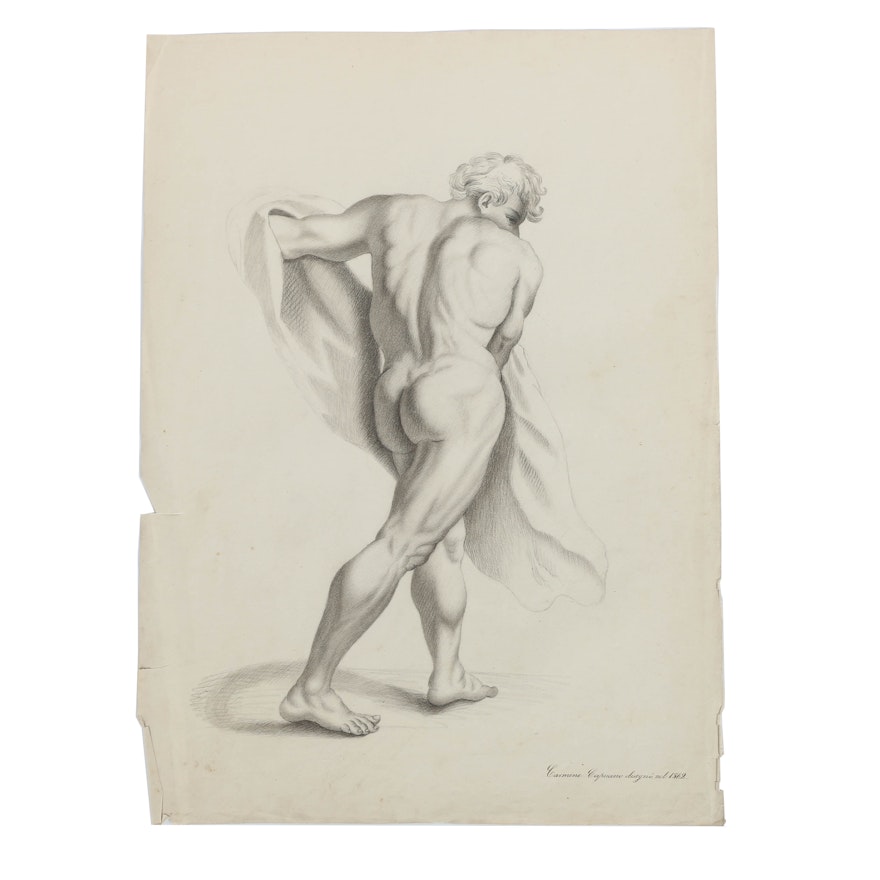 Carmine Capuano Graphite Portrait on Paper of a Nude Man