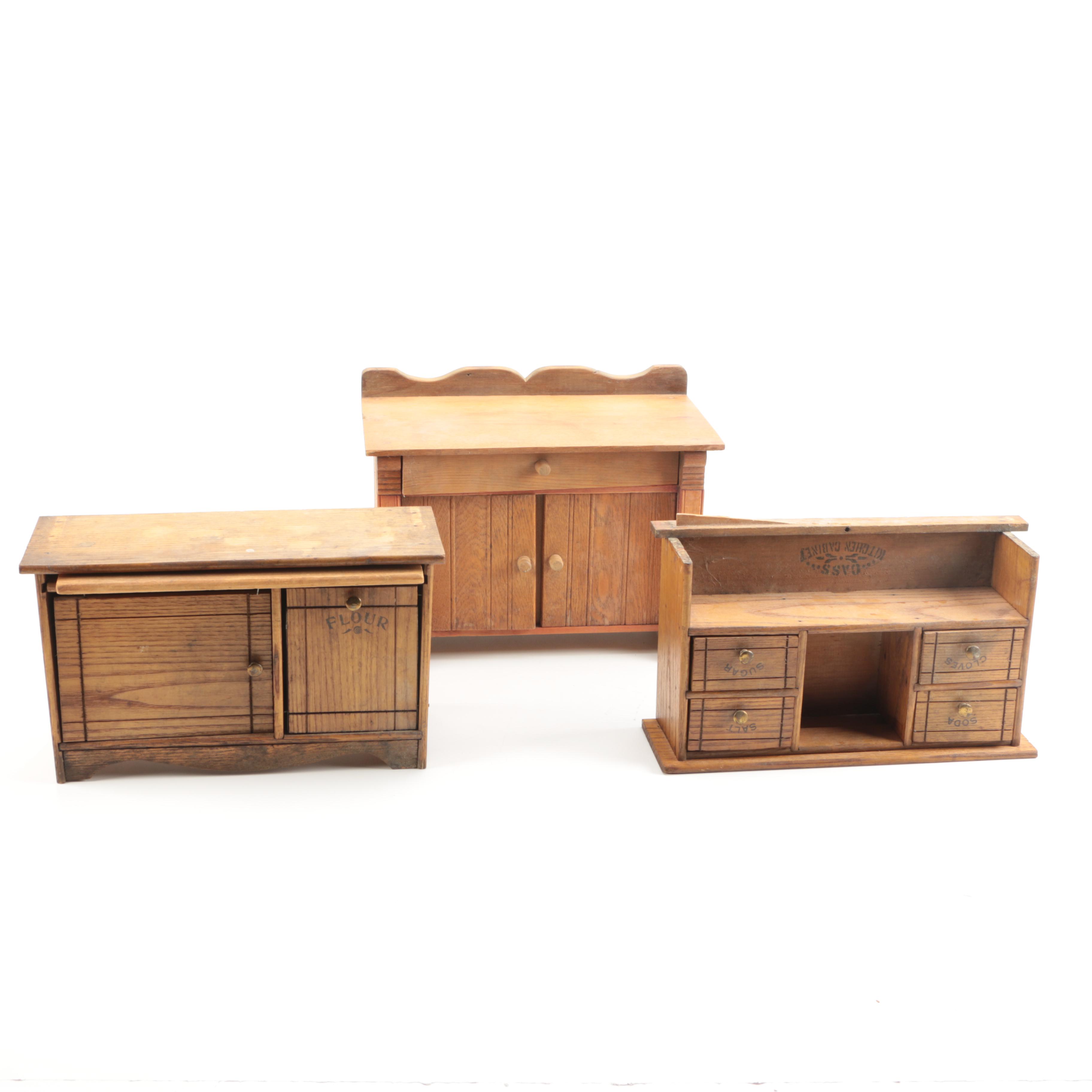 Children's Kitchen Play Cabinets Featuring Antique Cass