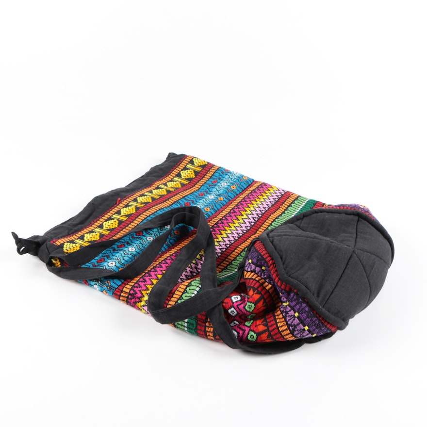 Black Canvas Bag With Colorful Woven Patterns