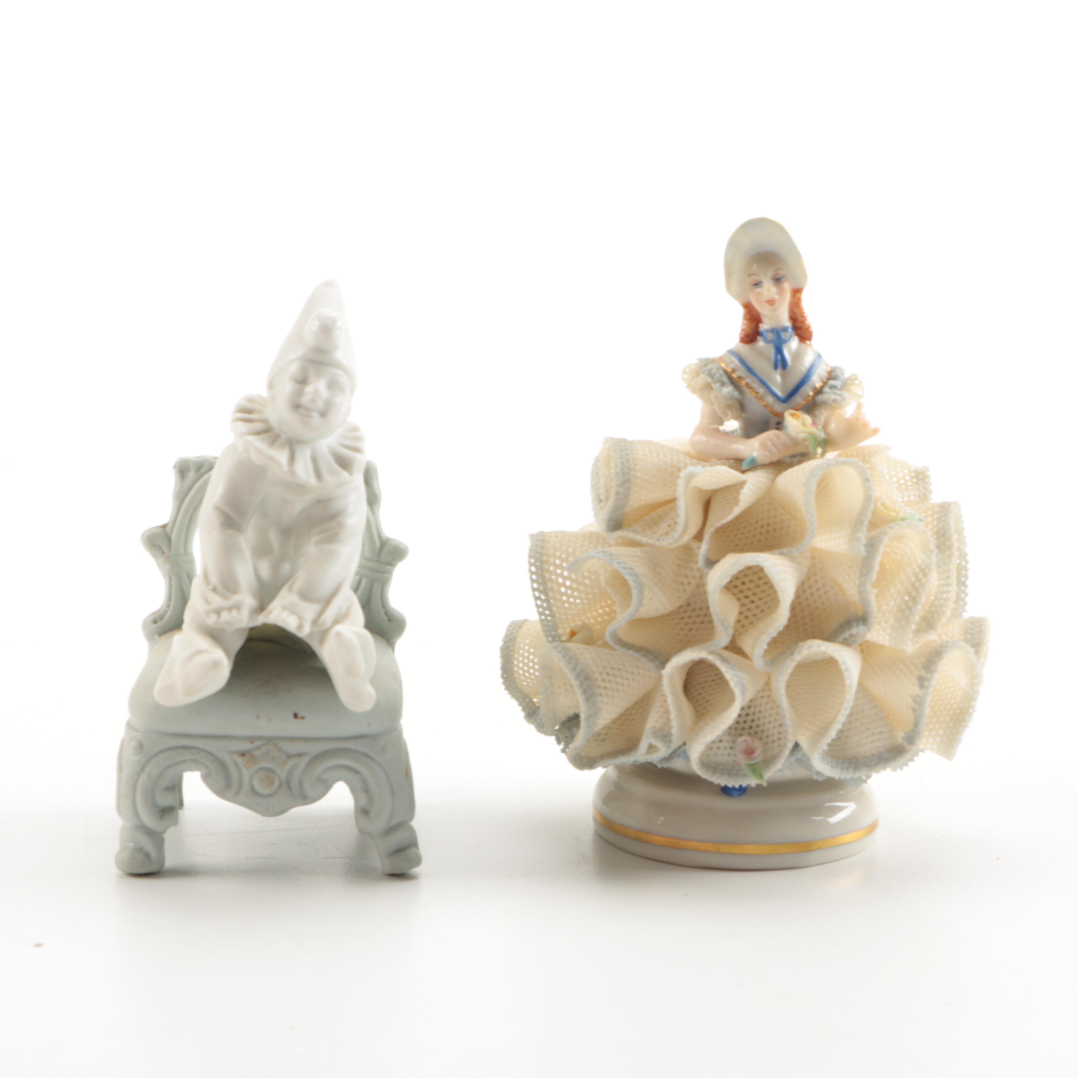 Irish Dresden and Clown Figurines
