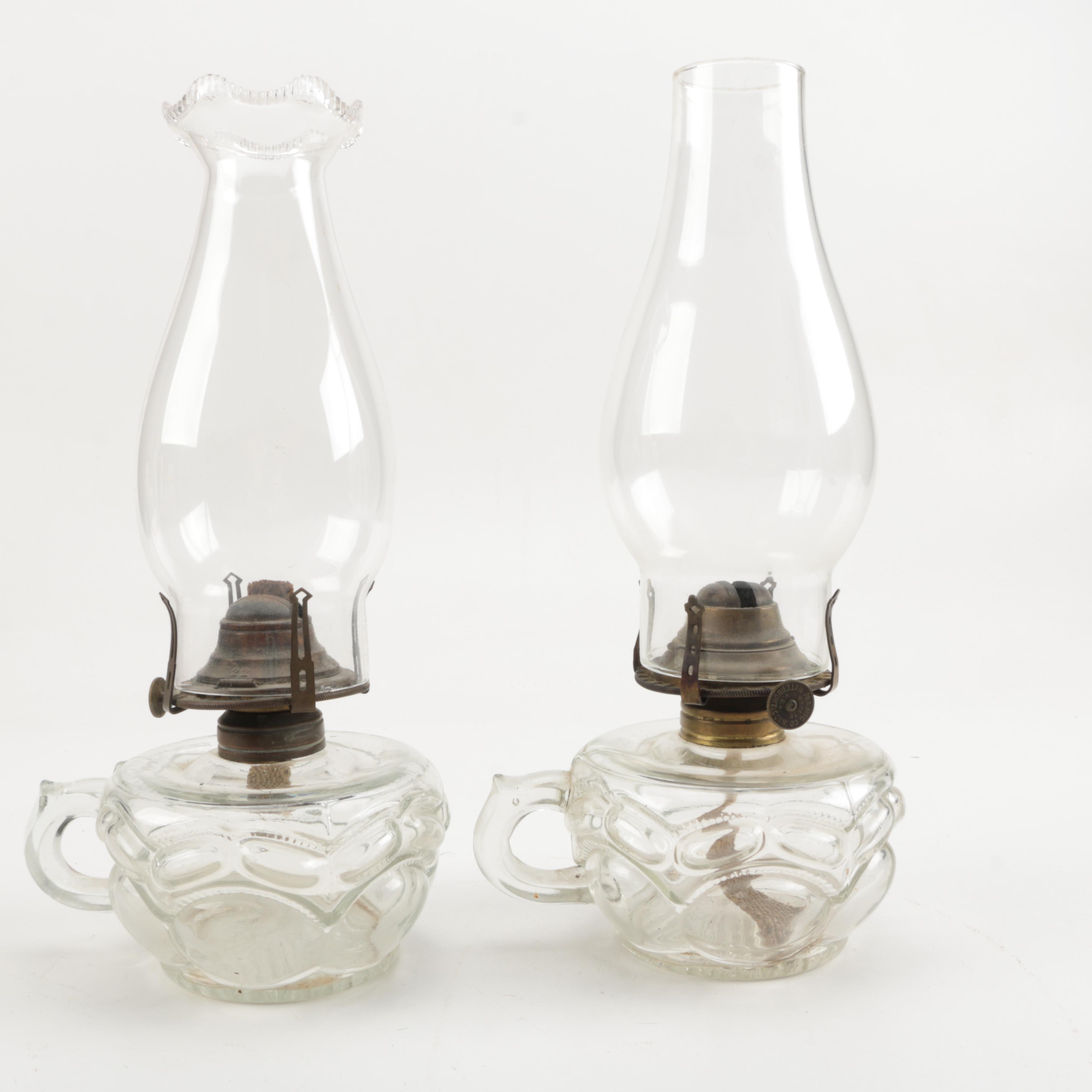 Pair Clear Glass Oil Lamps