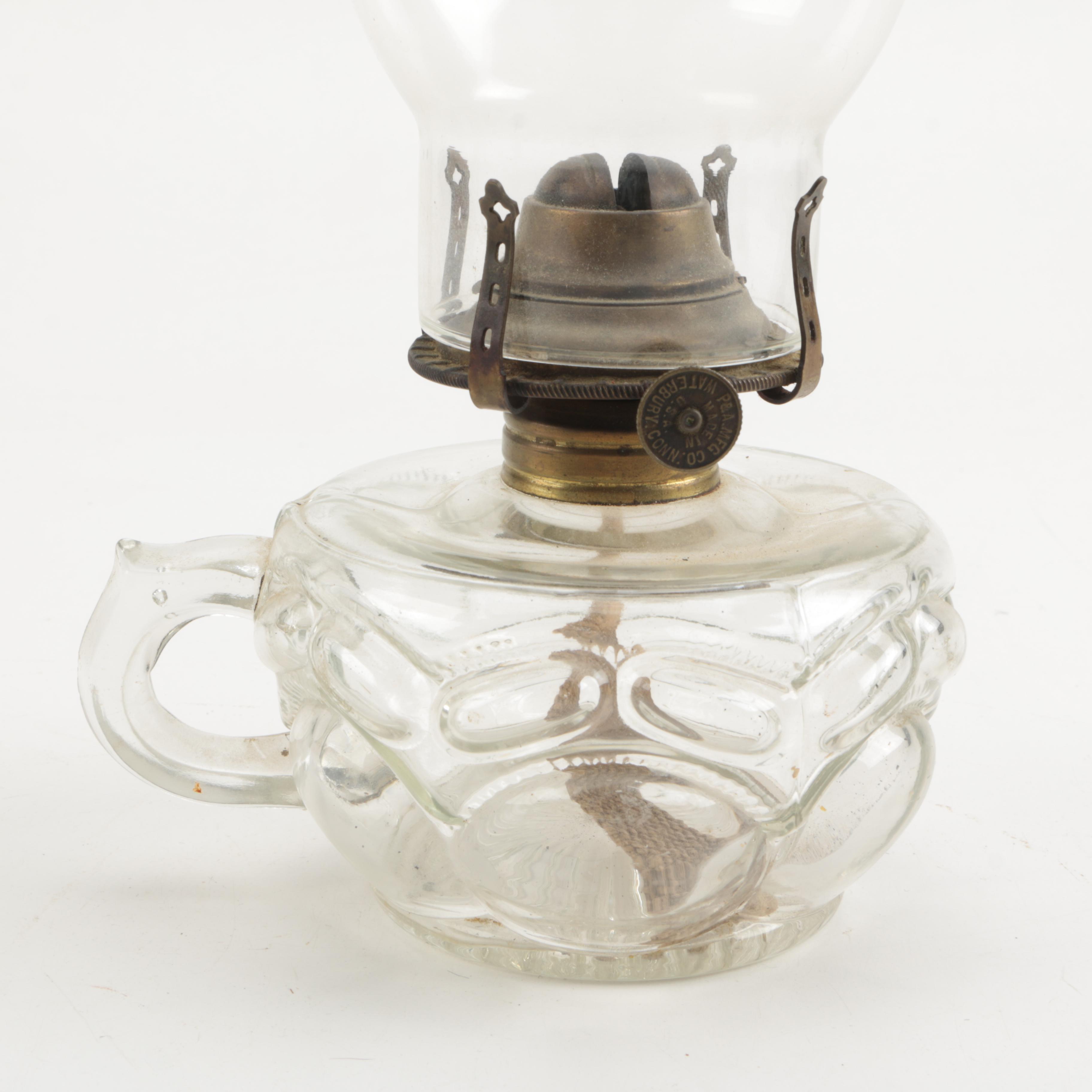 Pair Clear Glass Oil Lamps