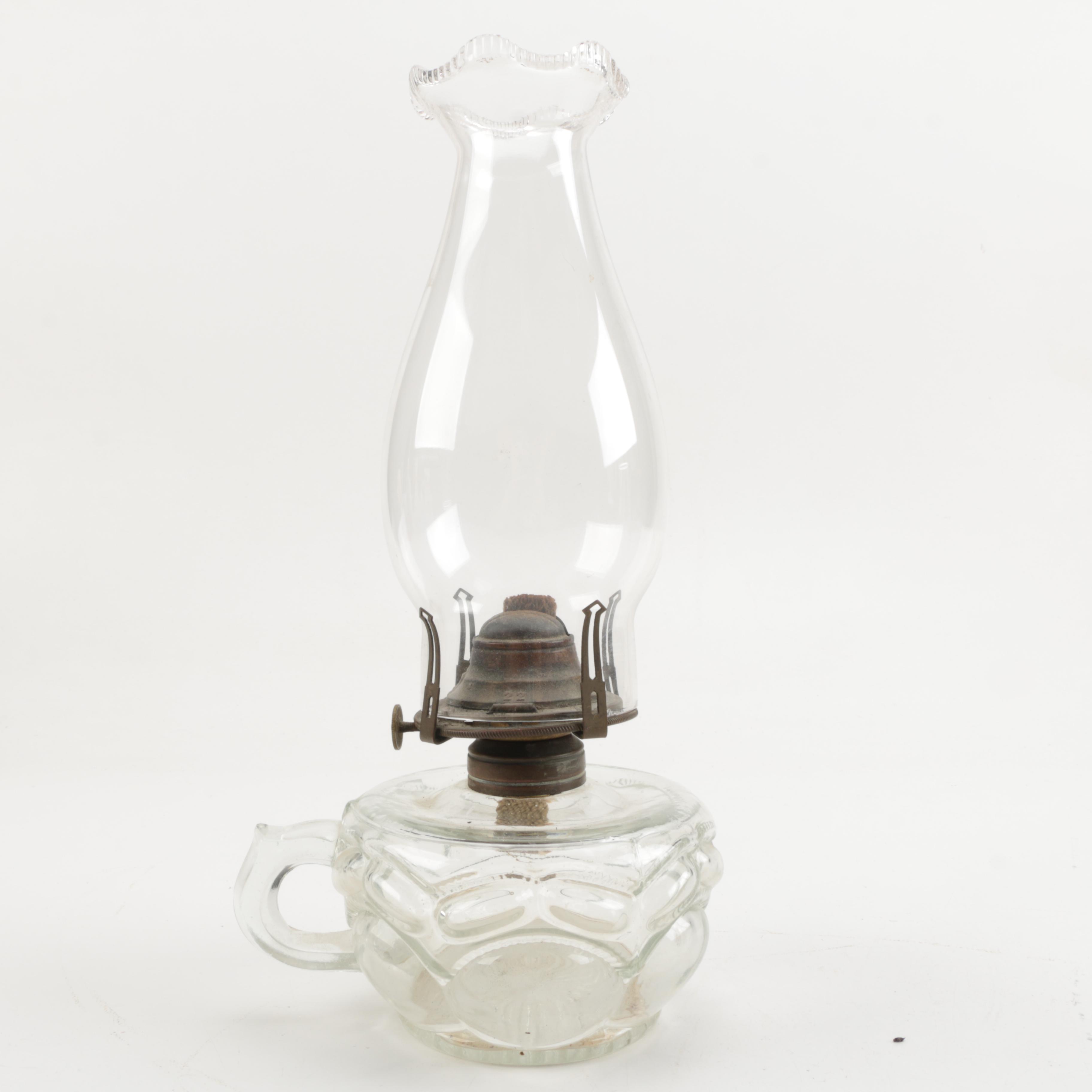 Pair Clear Glass Oil Lamps