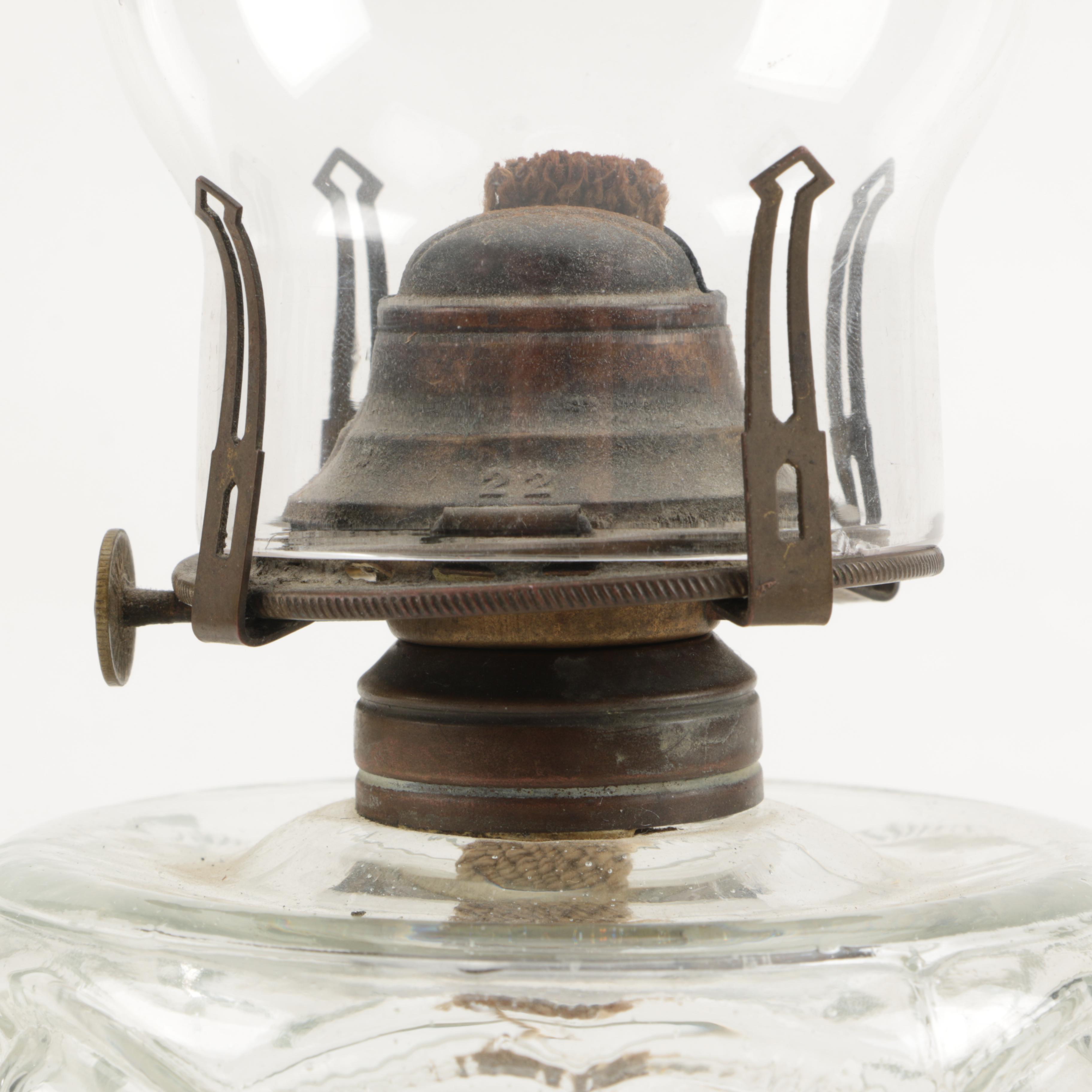 Pair Clear Glass Oil Lamps