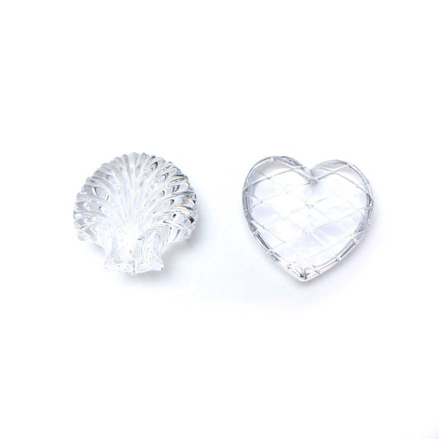 Crystal St. Louis France Shell and Heart Paperweights