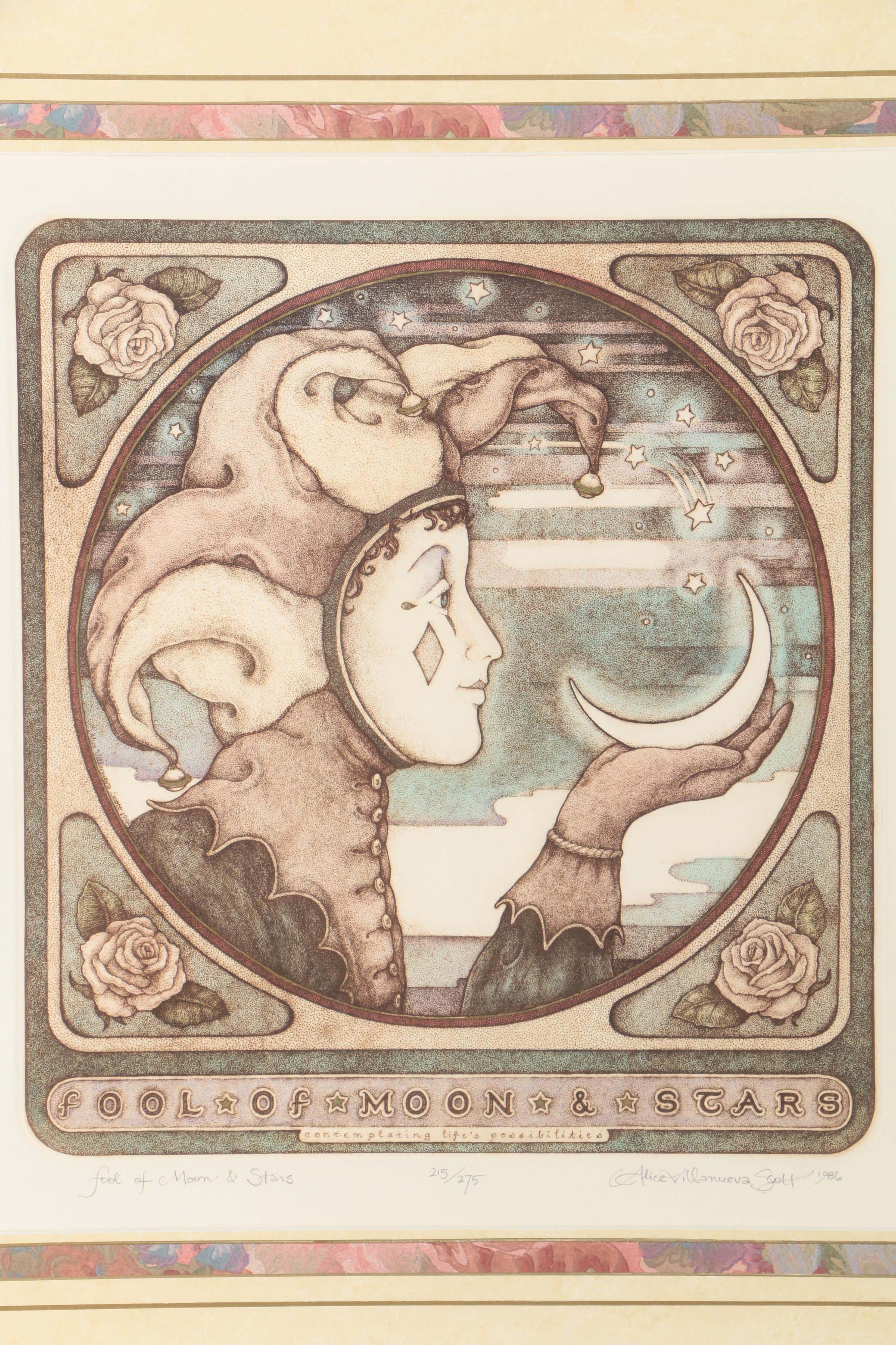 Alice Villanueva Scott Limited Edition Etching on Paper "Fool of Moon & Stars"