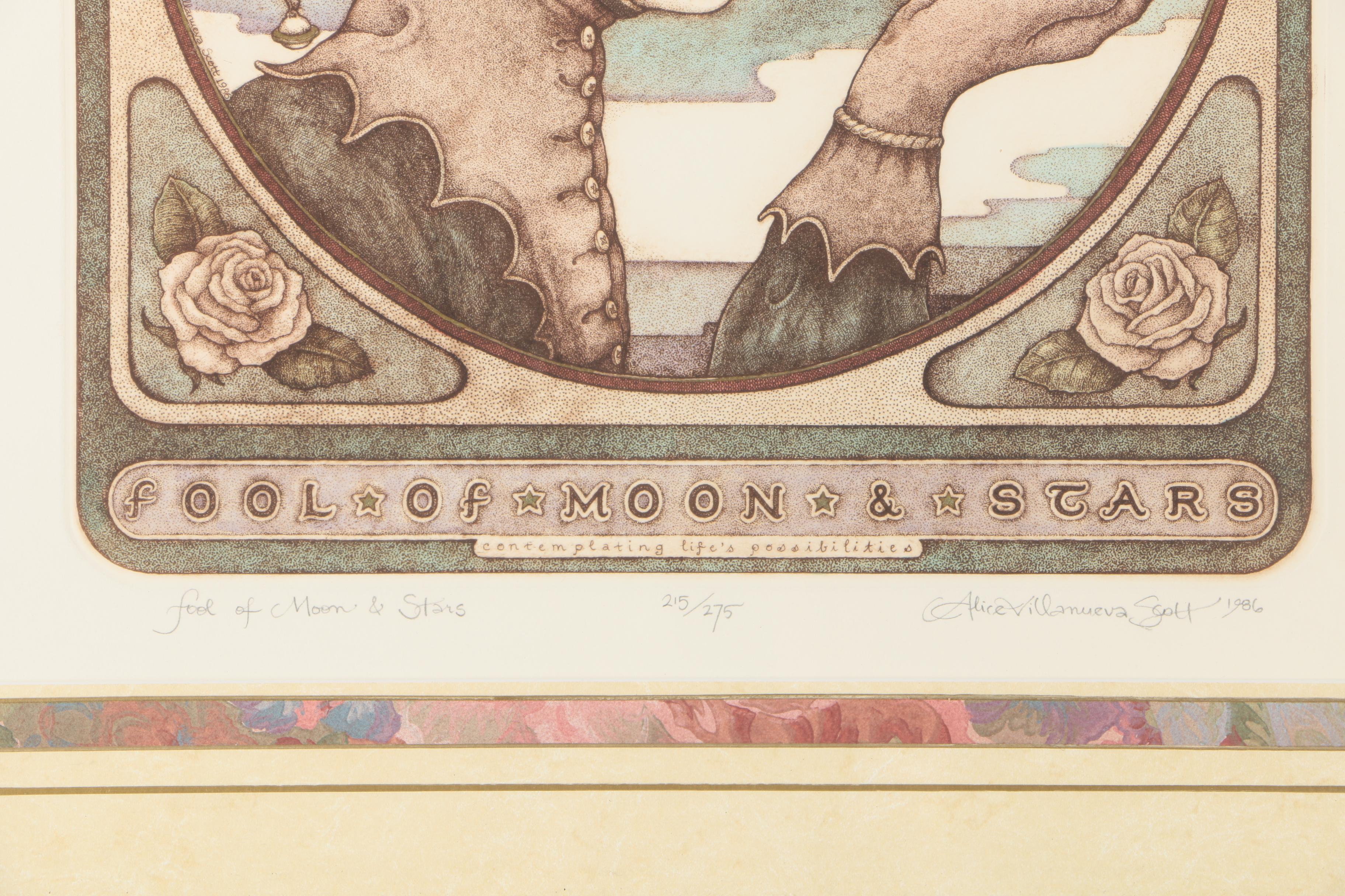 Alice Villanueva Scott Limited Edition Etching on Paper "Fool of Moon & Stars"