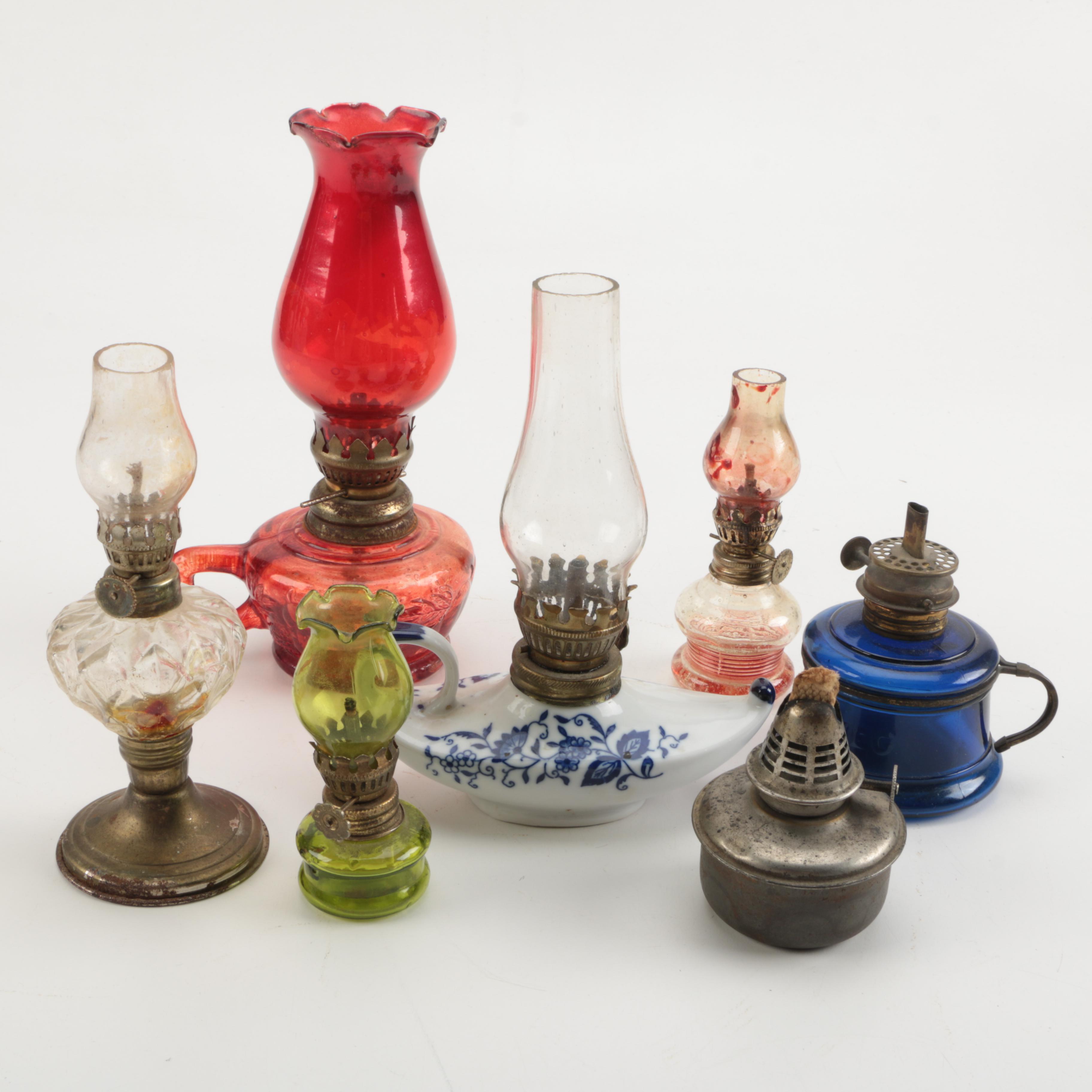 Colored Glass and Ceramic Kerosene Lamps and Bases