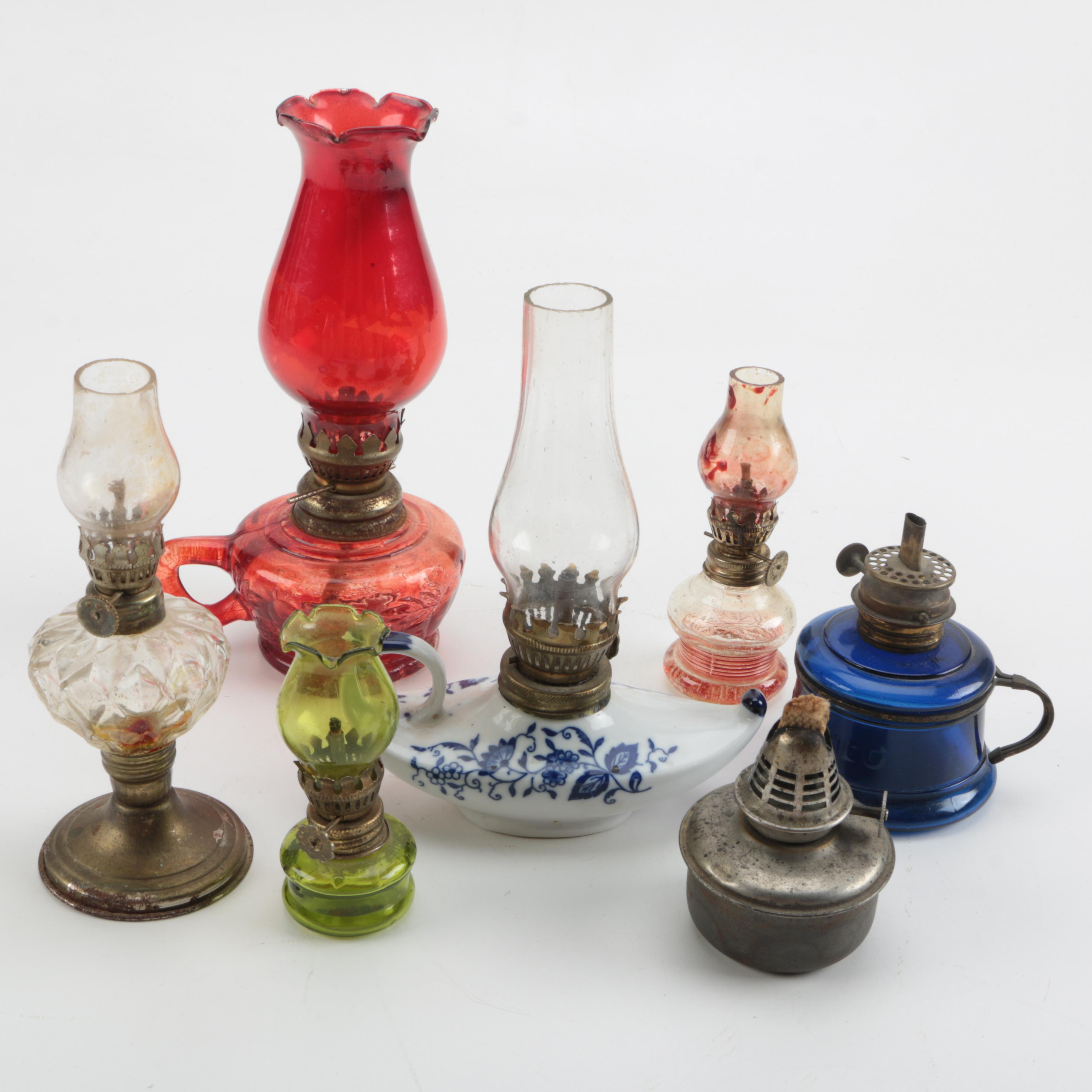Colored Glass and Ceramic Kerosene Lamps and Bases