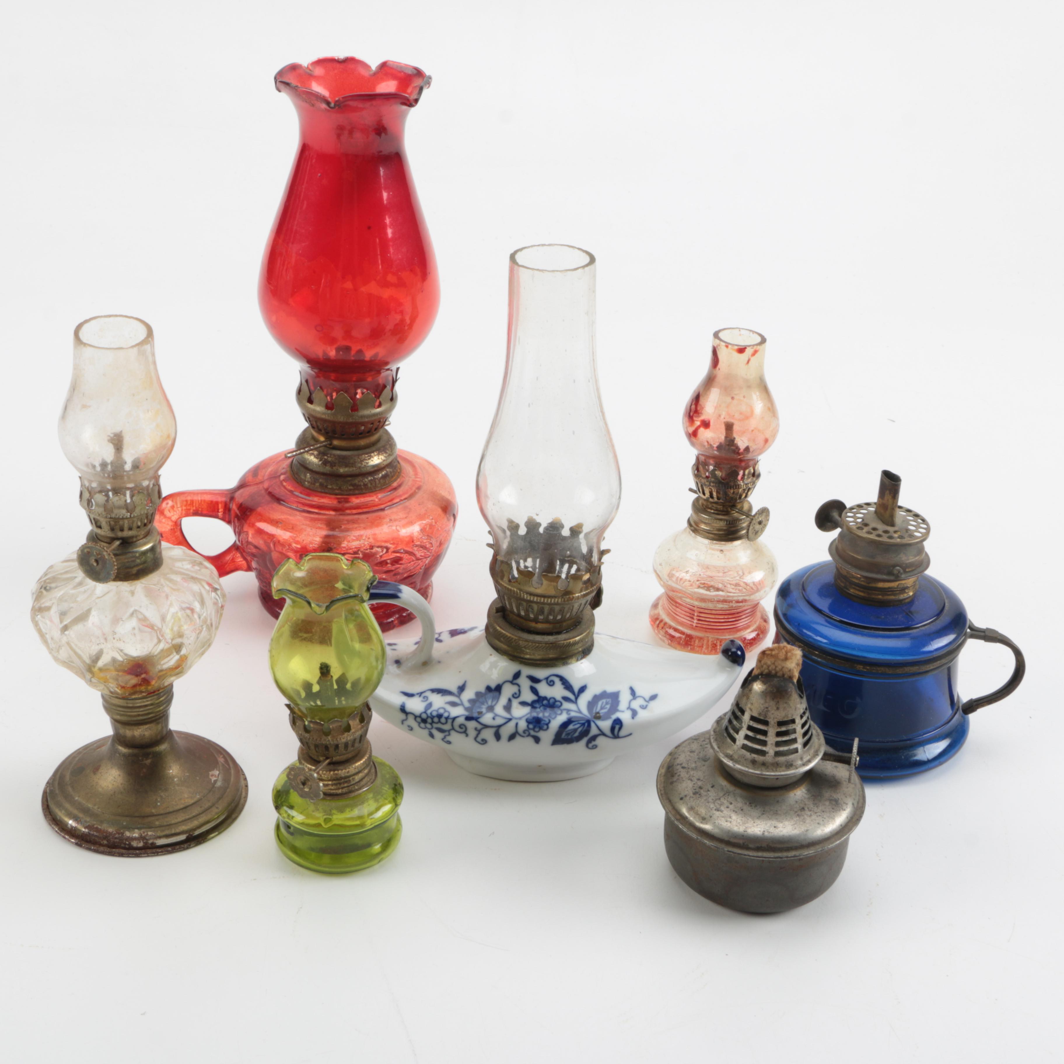 Colored Glass and Ceramic Kerosene Lamps and Bases